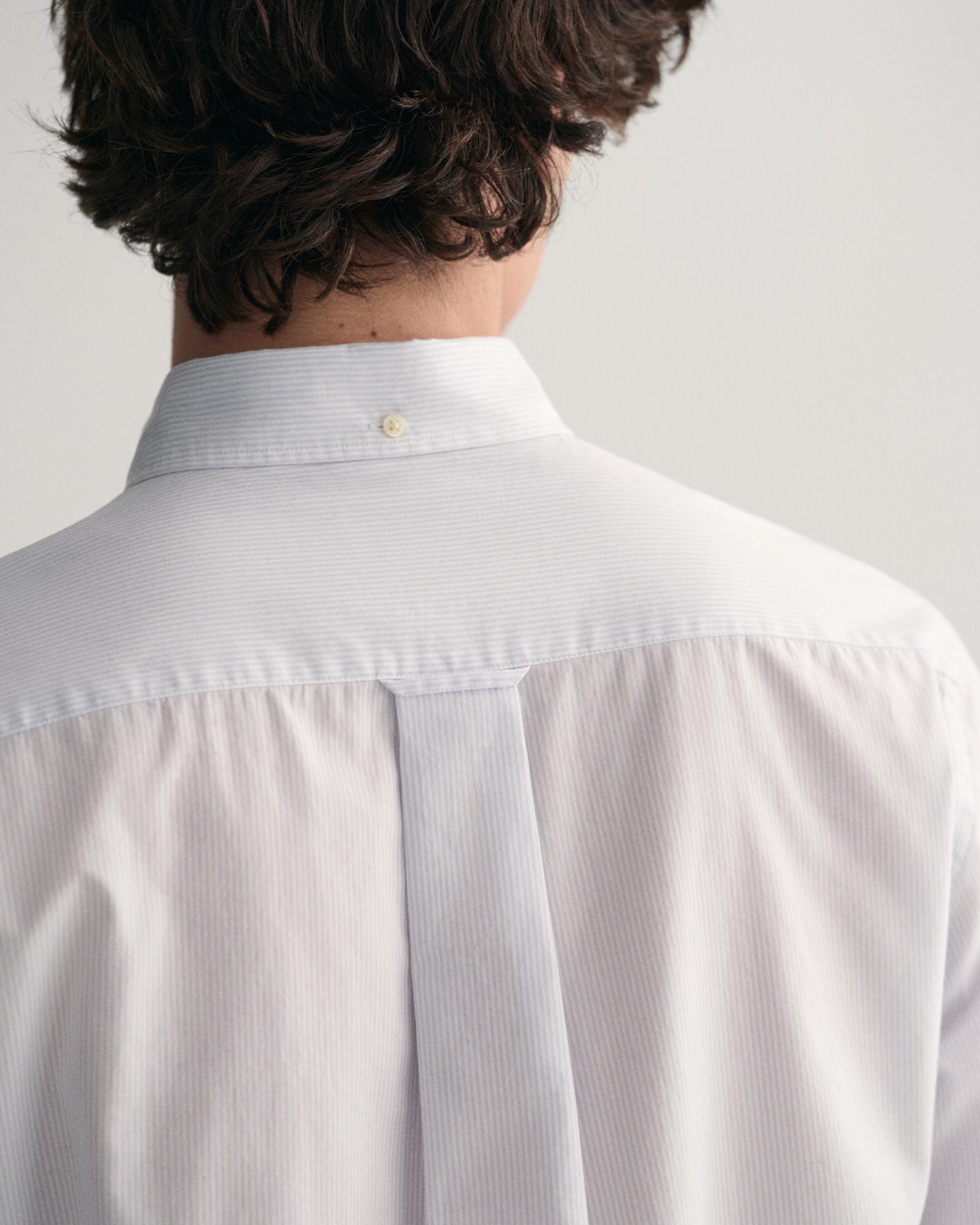 GANT Erkek Mavi Regular Fit Çizgili Düğmeli Yaka Gömlek