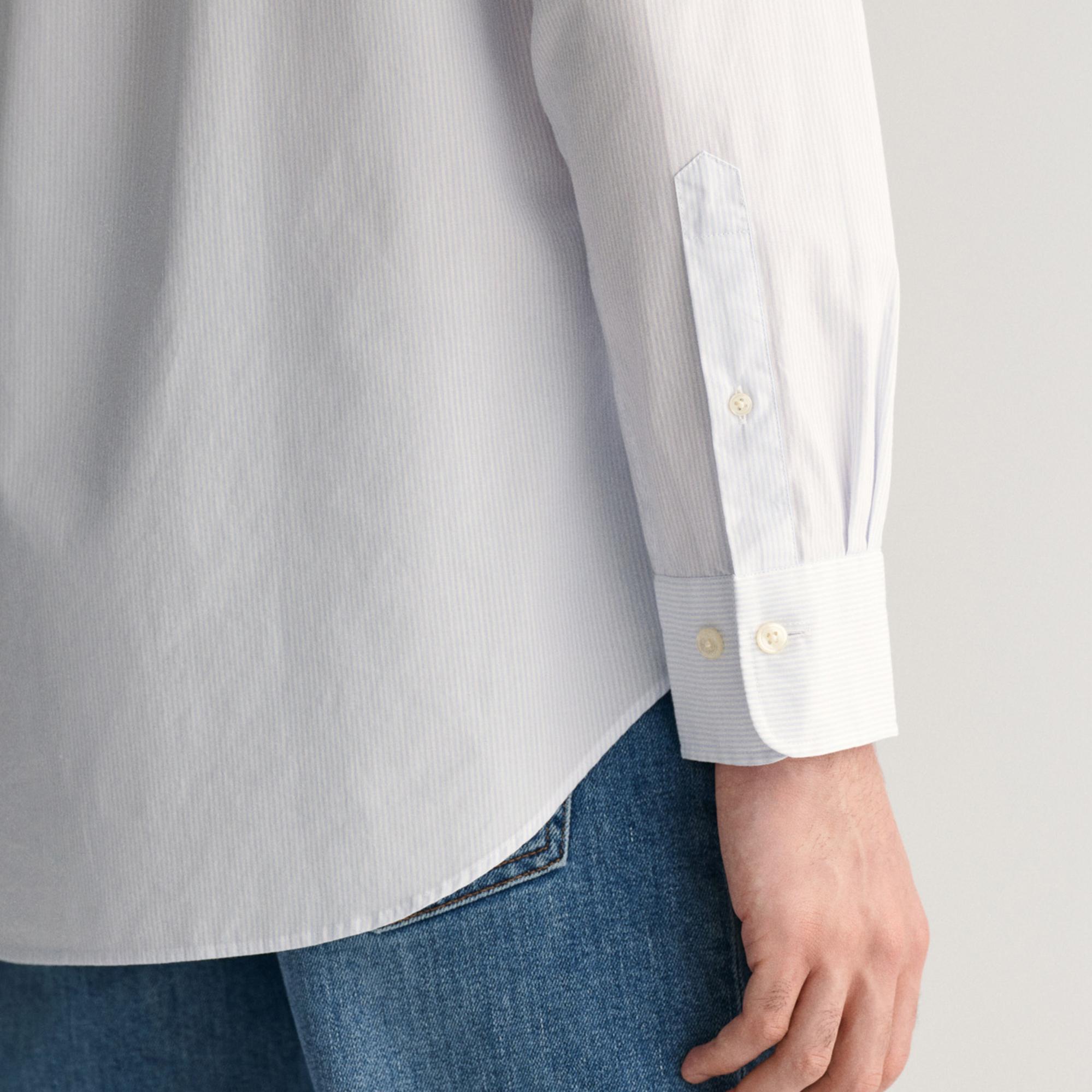 GANT Erkek Mavi Regular Fit Çizgili Düğmeli Yaka Gömlek