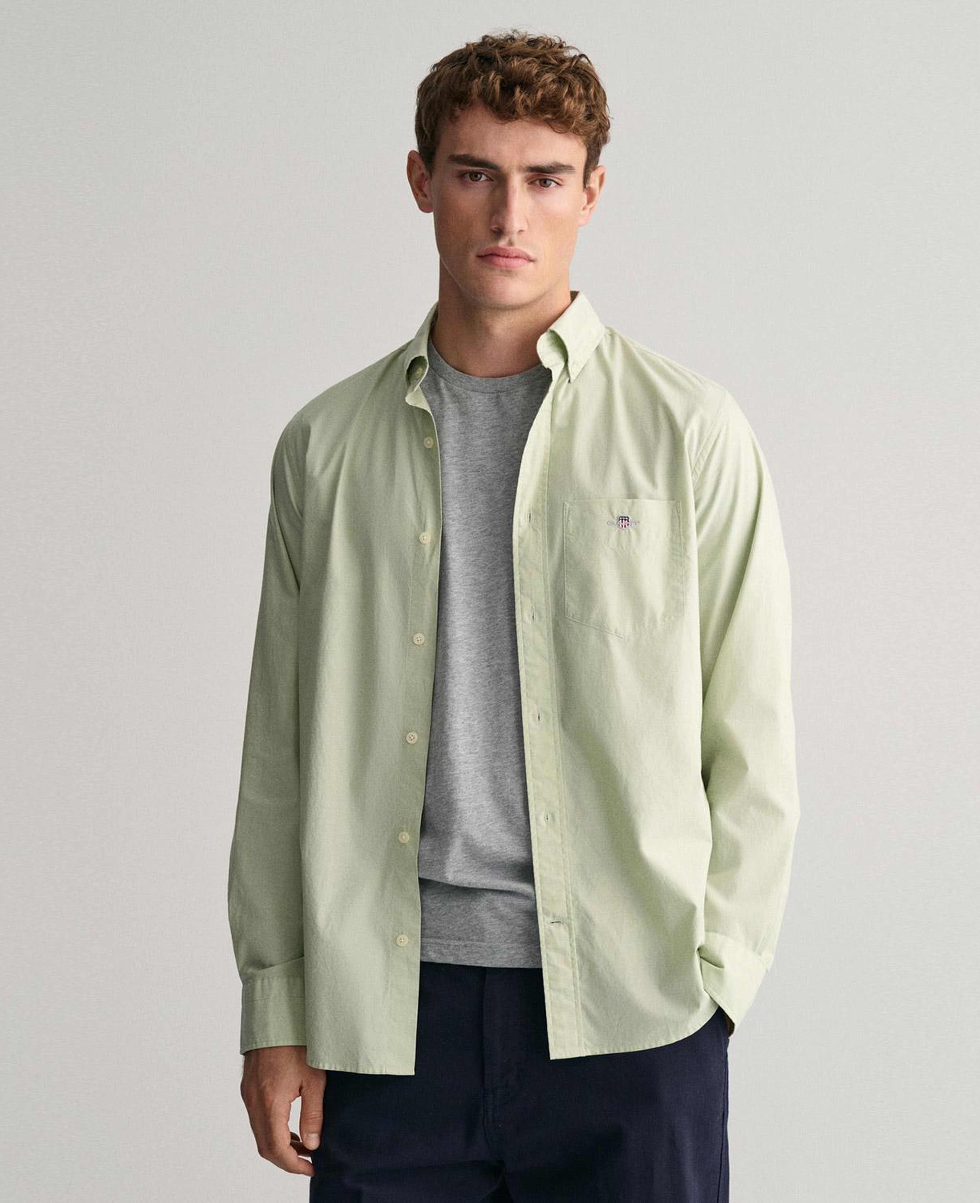 GANT Erkek Yeşil Regular Fit Düğmeli Yaka Poplin Gömlek