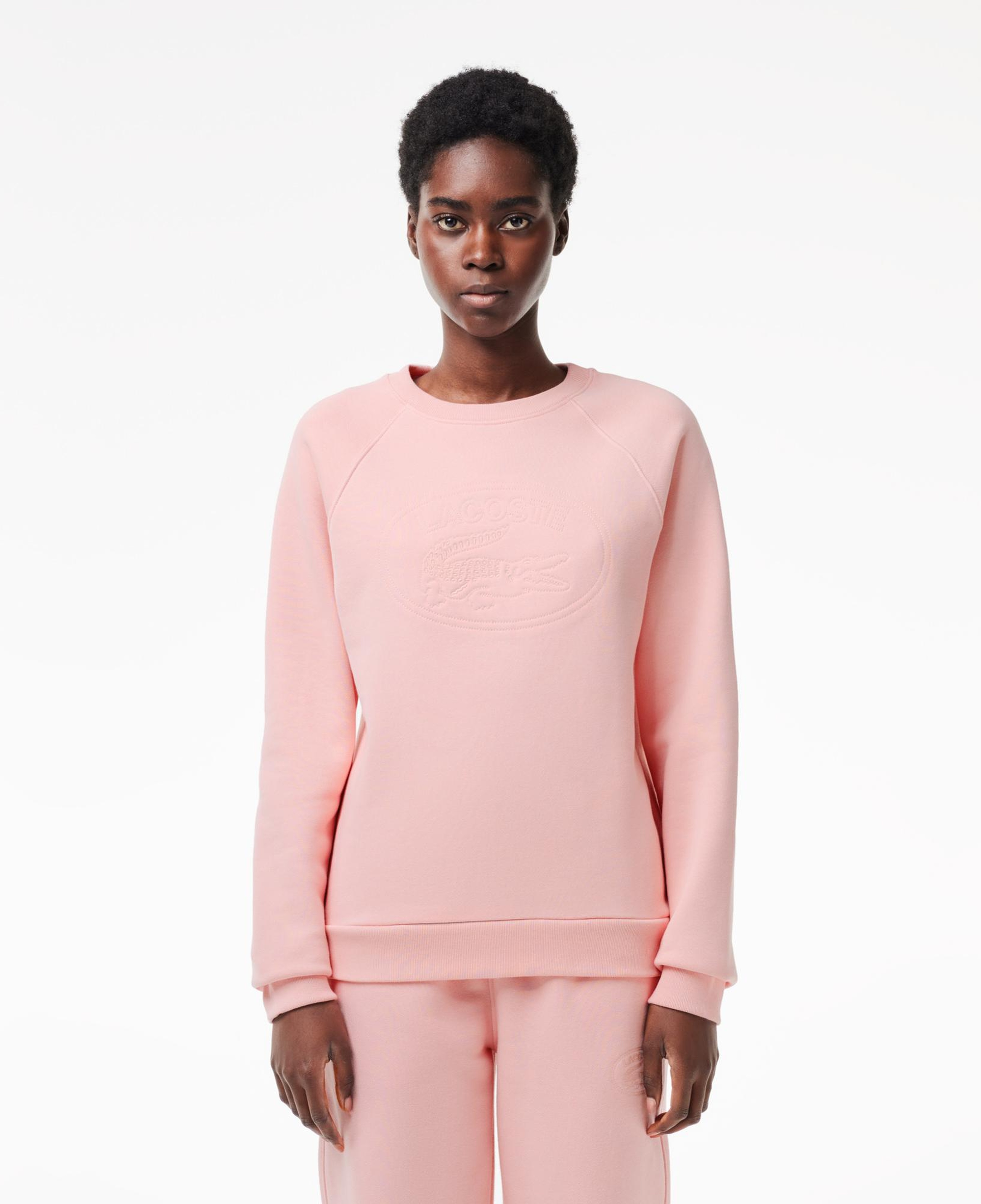 Kadın Bisiklet Yaka Baskılı Pembe Sweatshirt