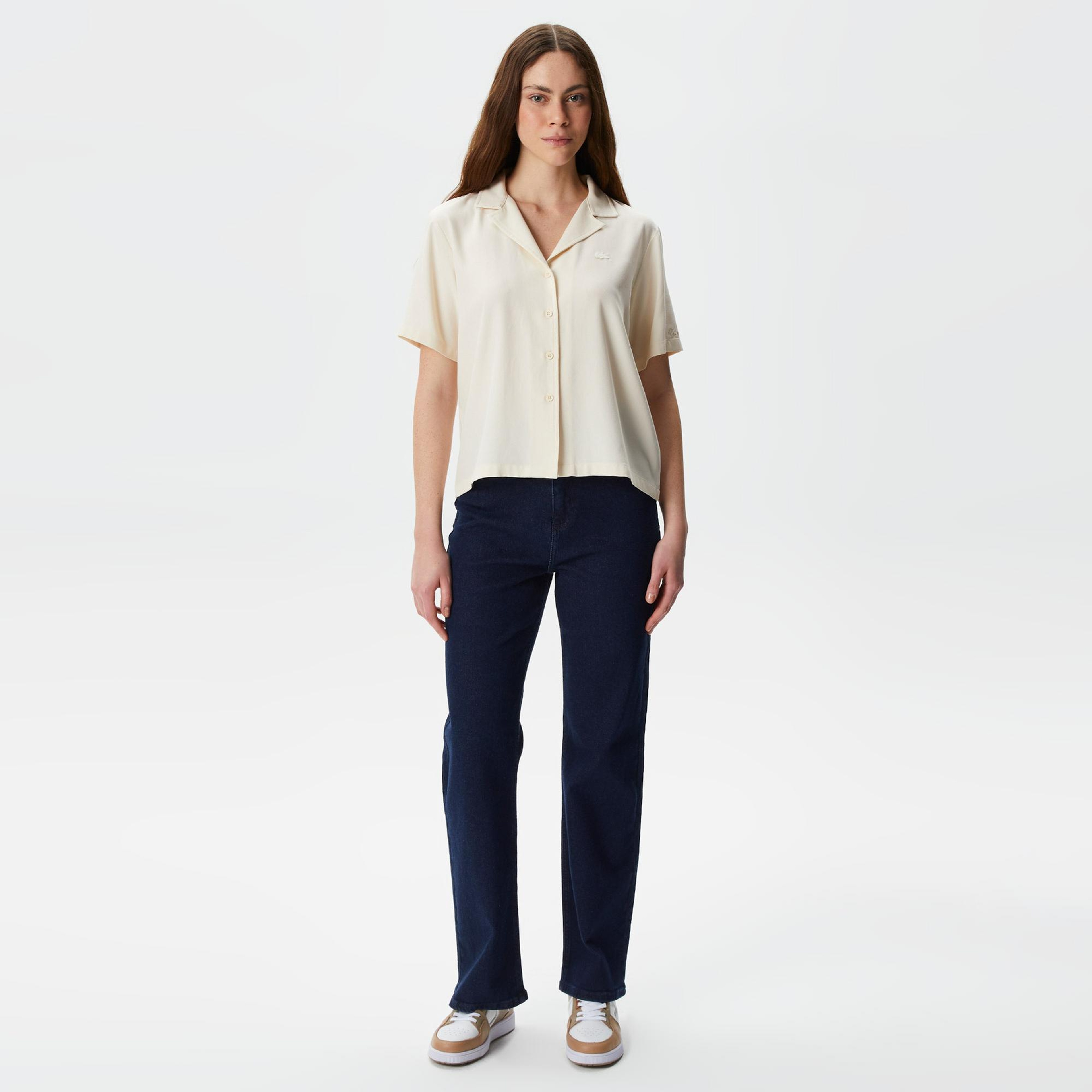 Kadın Relaxed Fit Kısa Kollu Beyaz Gömlek