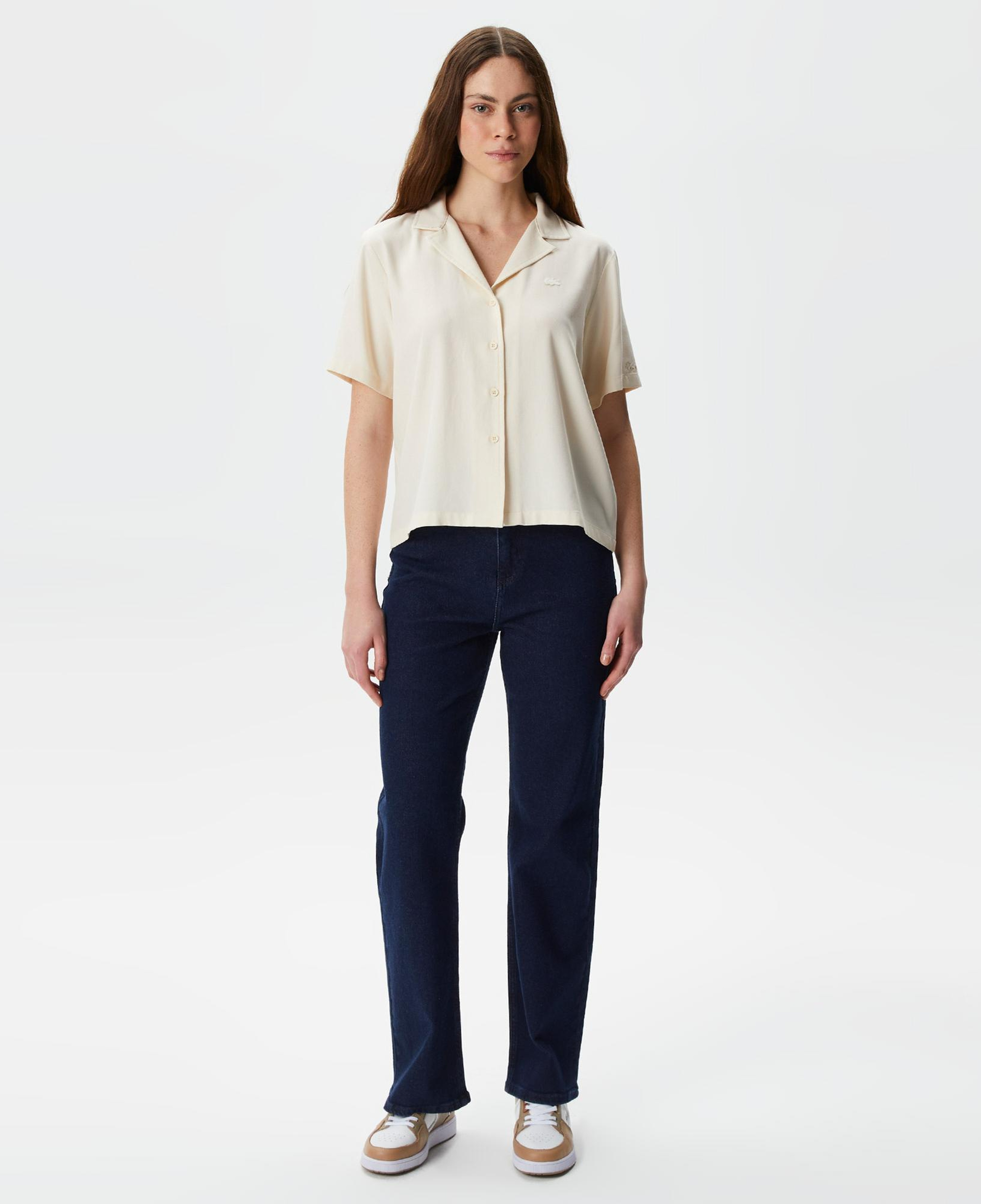 Kadın Relaxed Fit Kısa Kollu Beyaz Gömlek