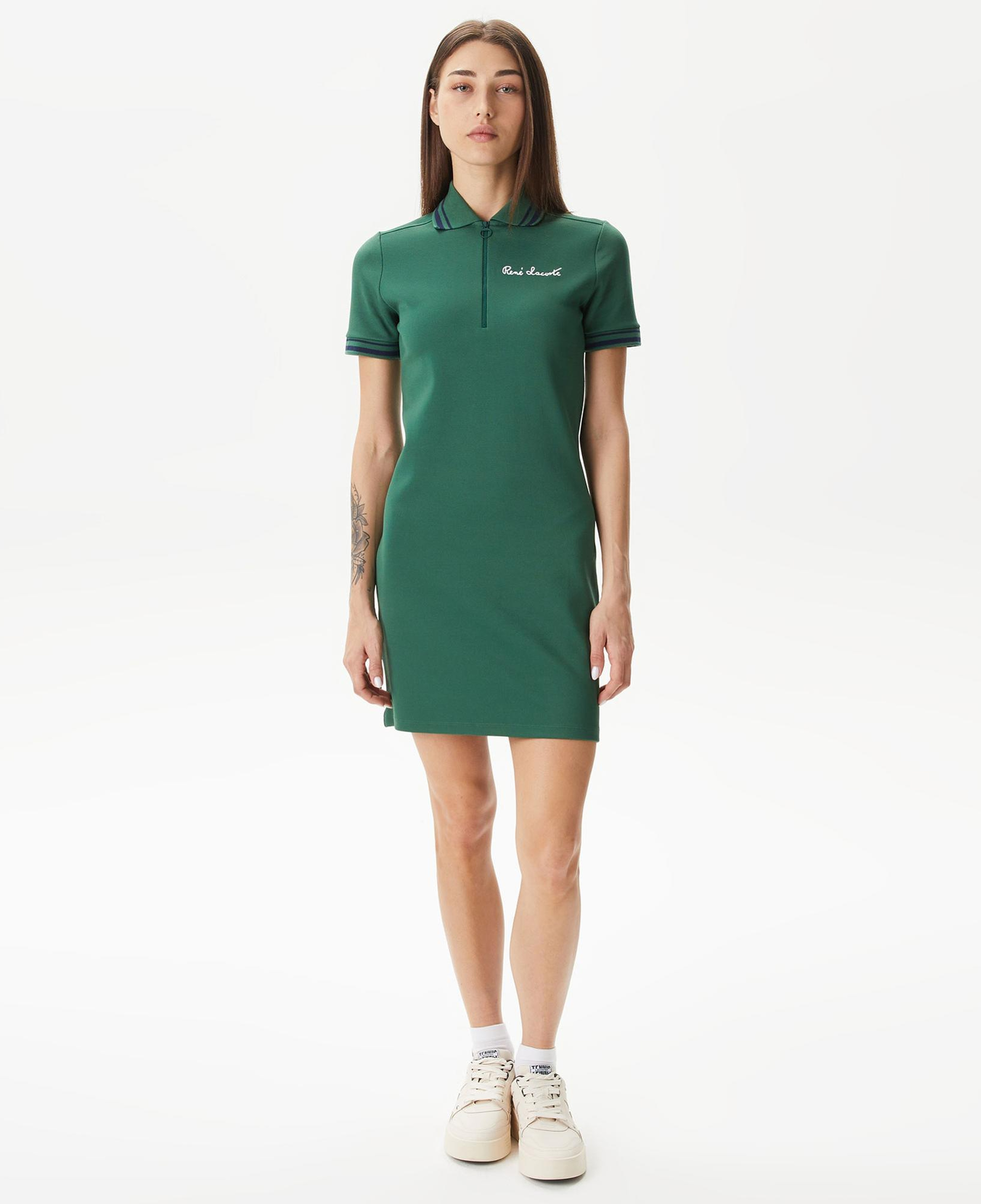 Kadın Straight Fit Yarım Fermuarlı Yeşil Elbise