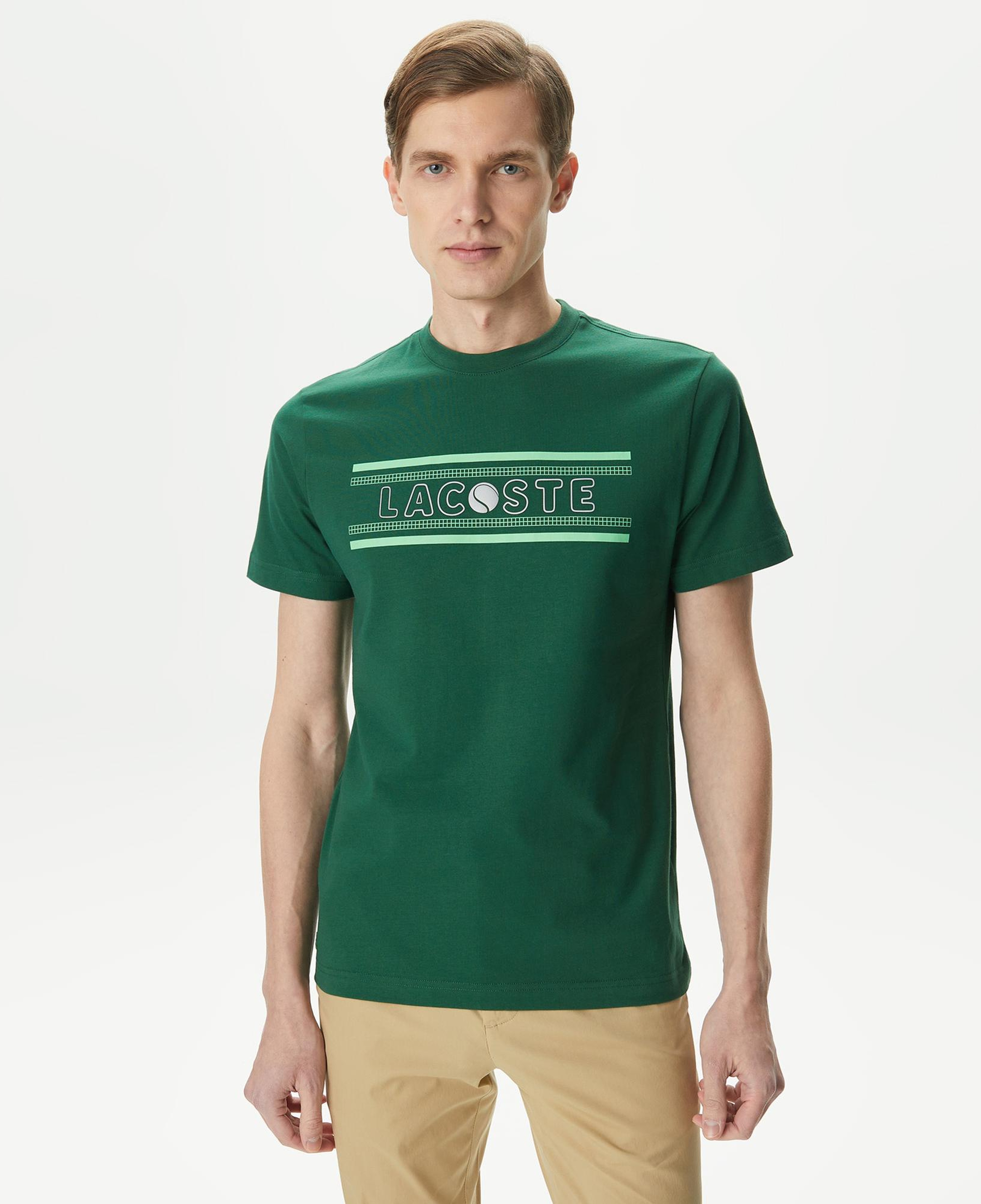 Erkek Regular Fit Bisiklet Yaka Baskılı Yeşil T-Shirt