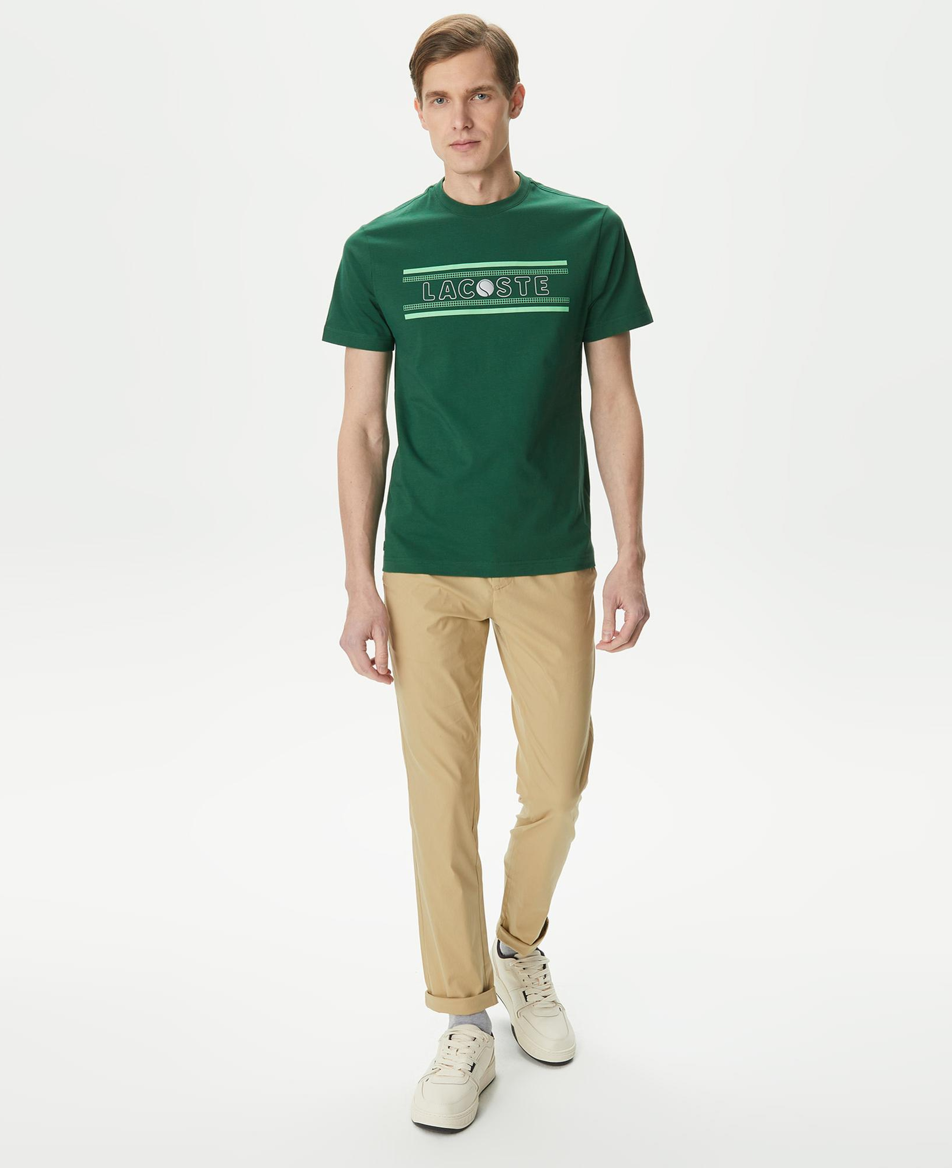 Erkek Regular Fit Bisiklet Yaka Baskılı Yeşil T-Shirt