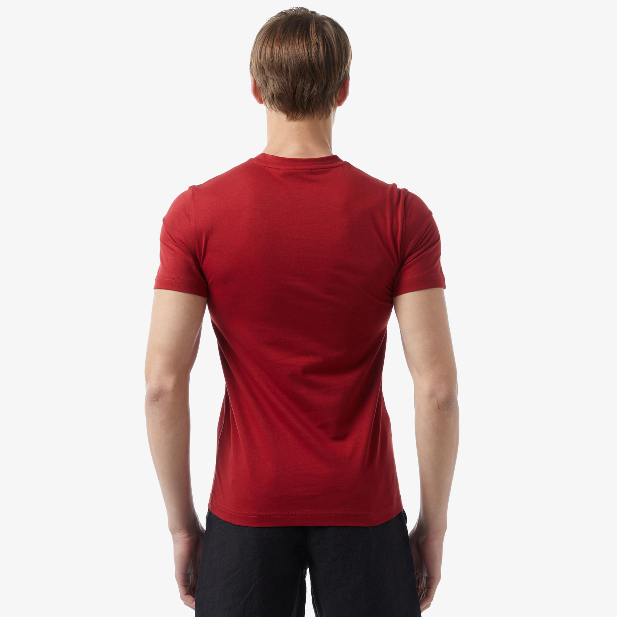 Erkek Slim Fit Bisiklet Yaka Kırmızı T-Shirt