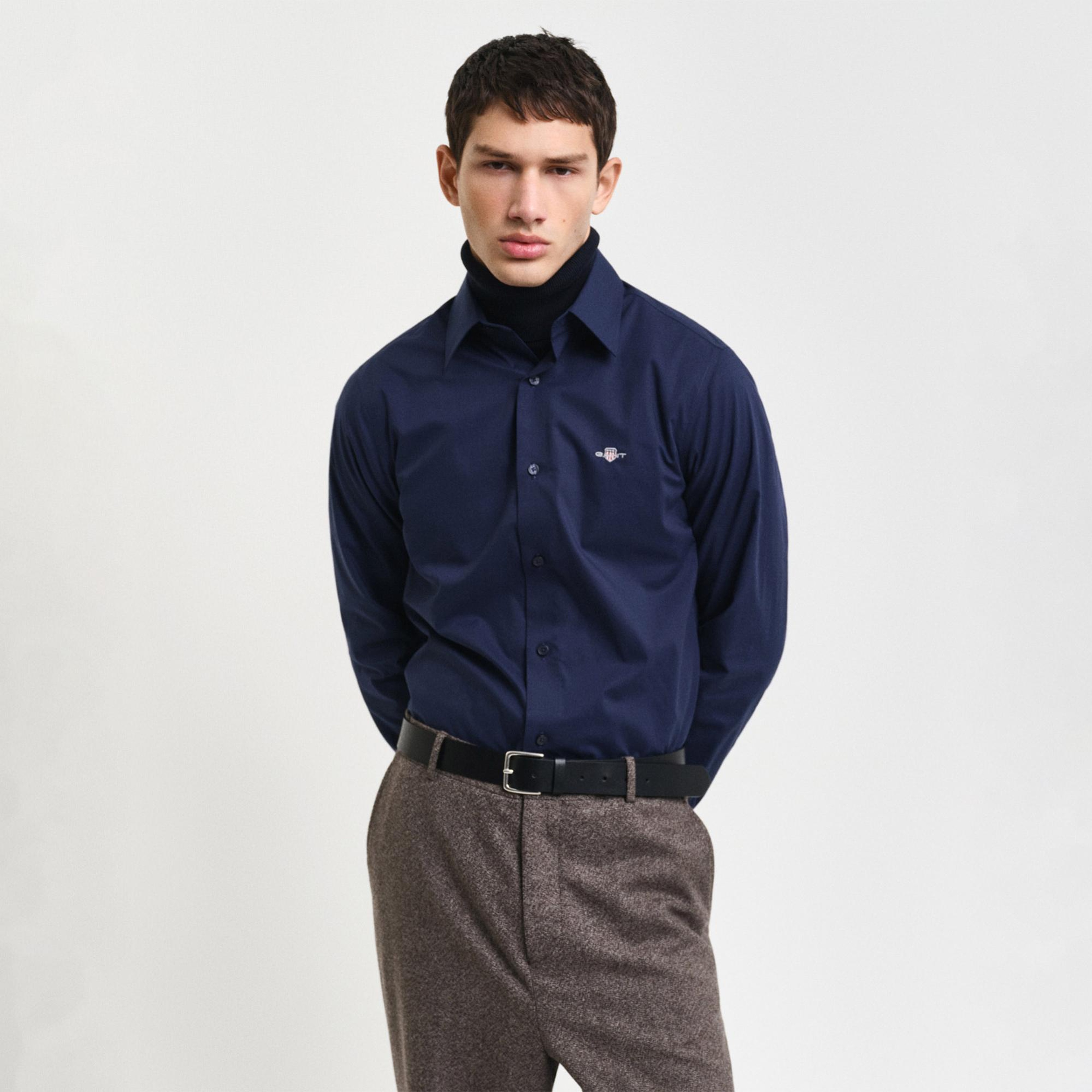 Gant Erkek Lacivert Slim Fit Gömlek