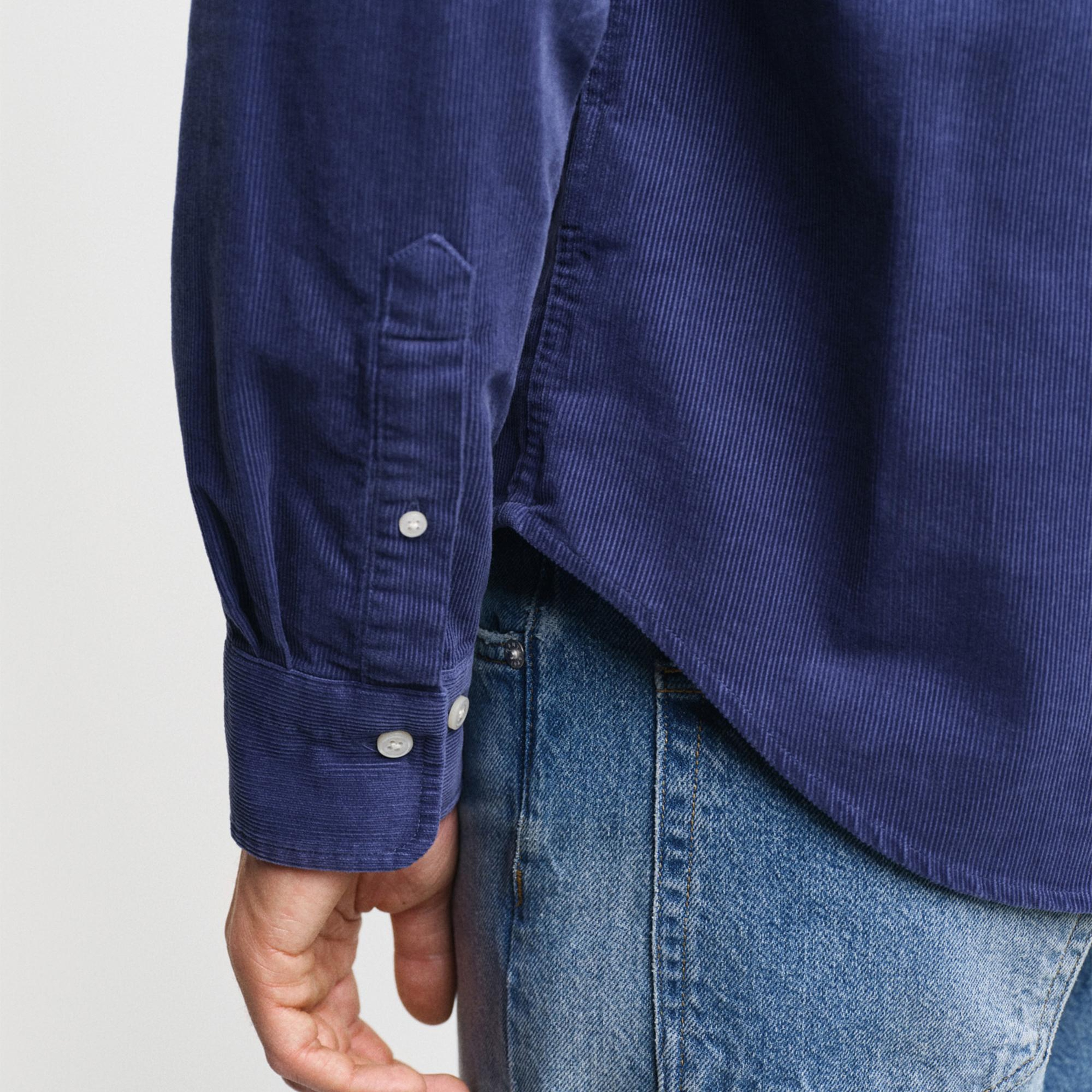 GANT Erkek Lacivert Regular Fit Düğmeli Yaka Kadife Gömlek