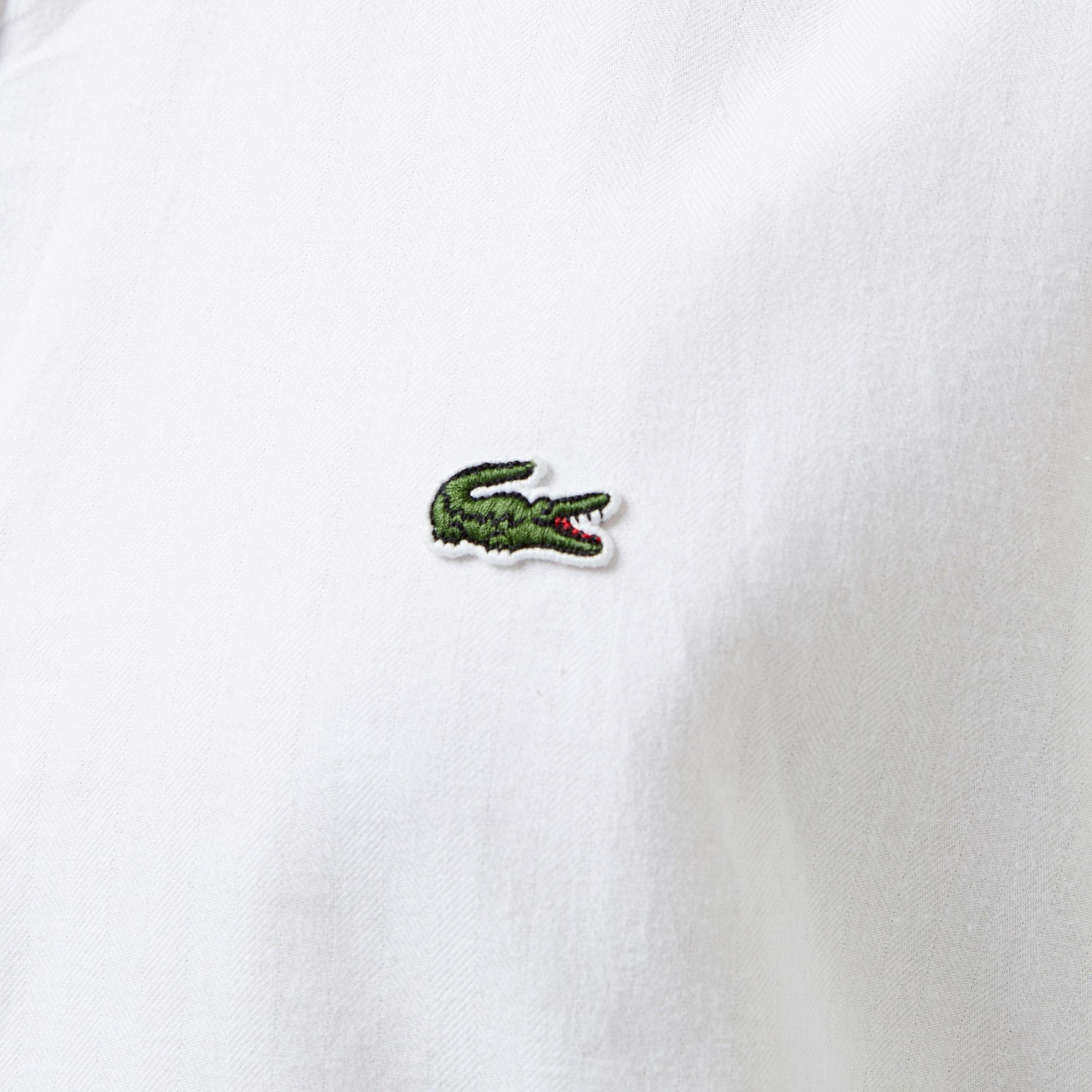 Erkek Slim Fit Düğmeli Yaka Beyaz Gömlek