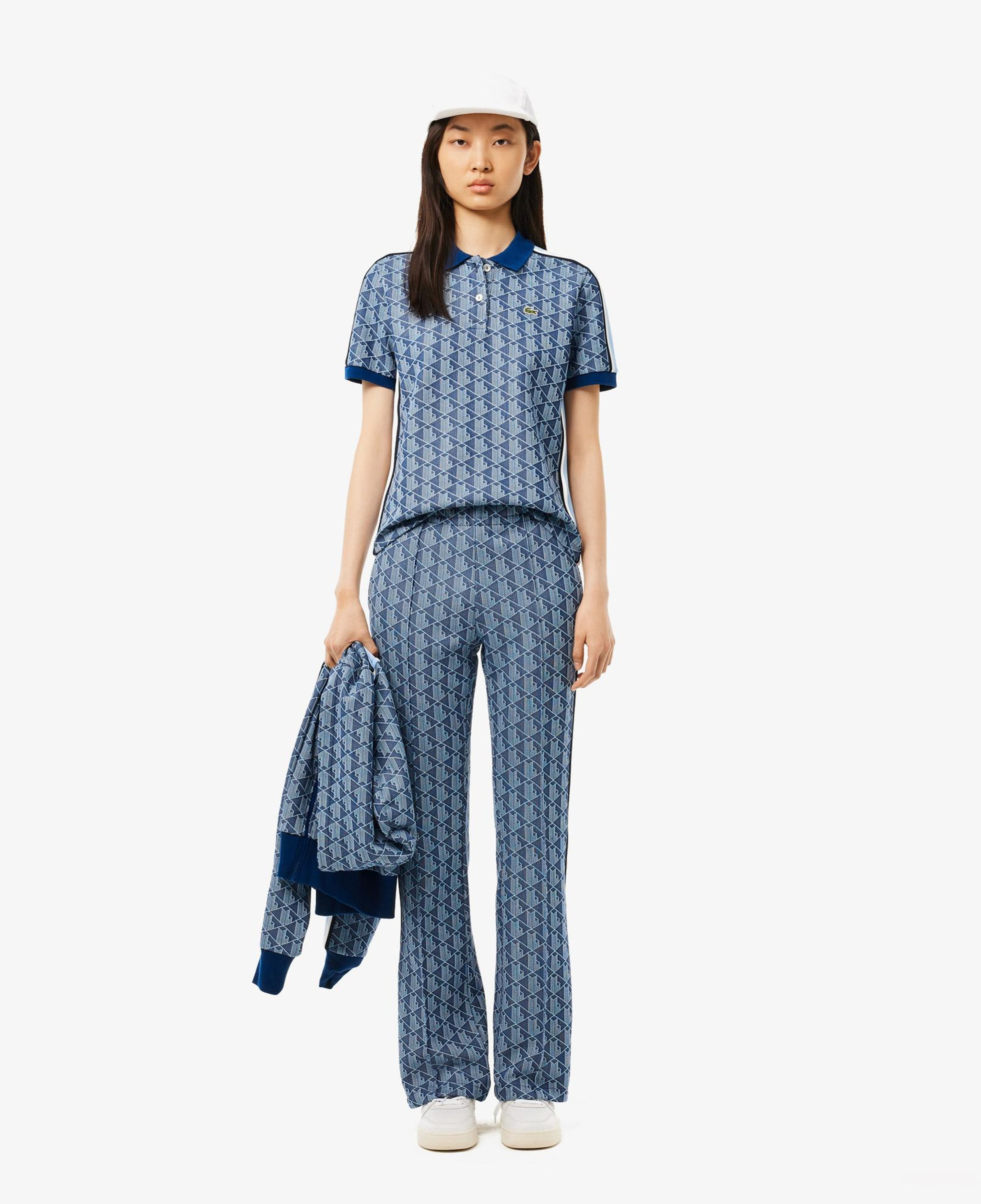 Kadın Slim Fit Monogram Koyu Mavi Polo