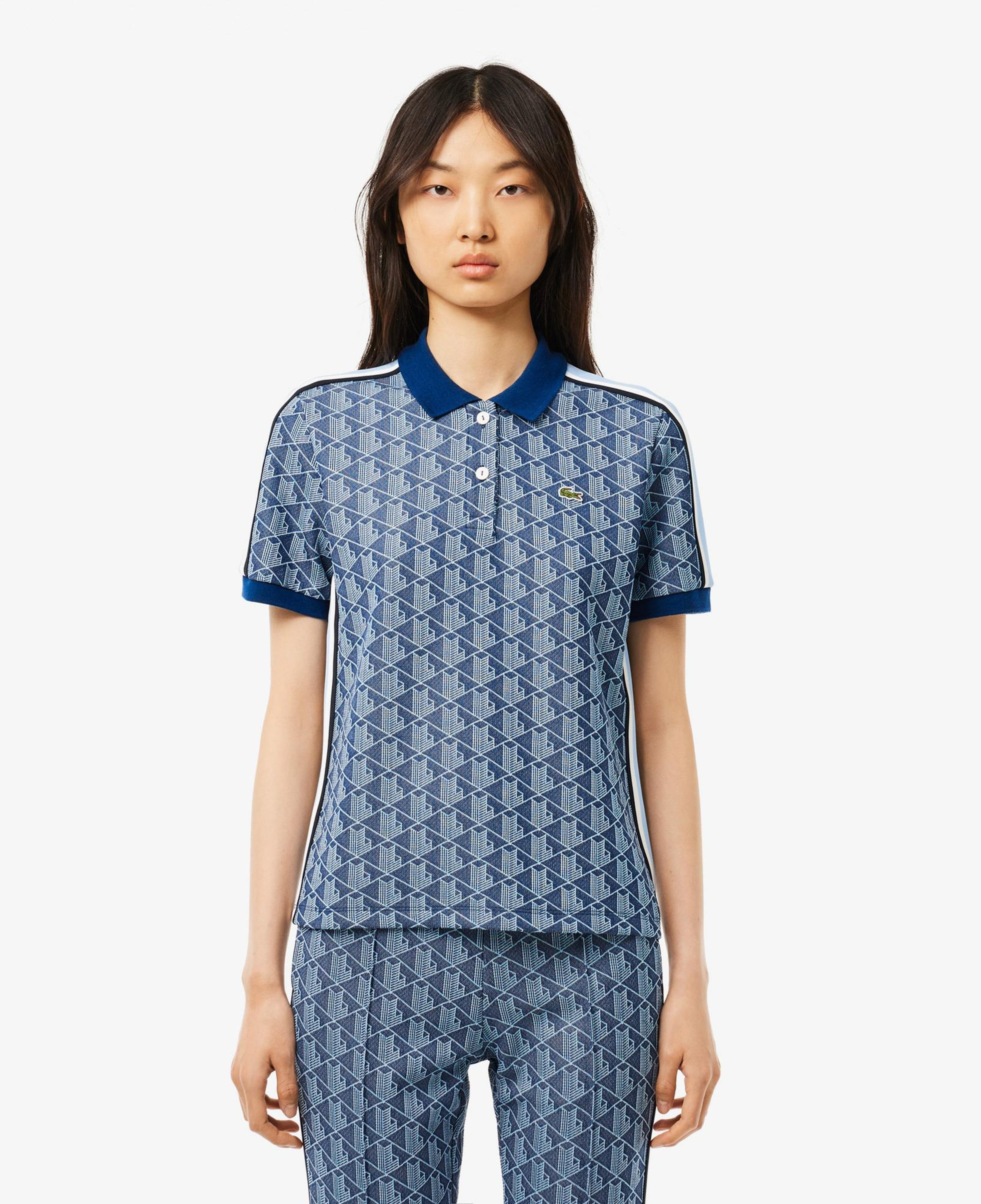 Kadın Slim Fit Monogram Koyu Mavi Polo