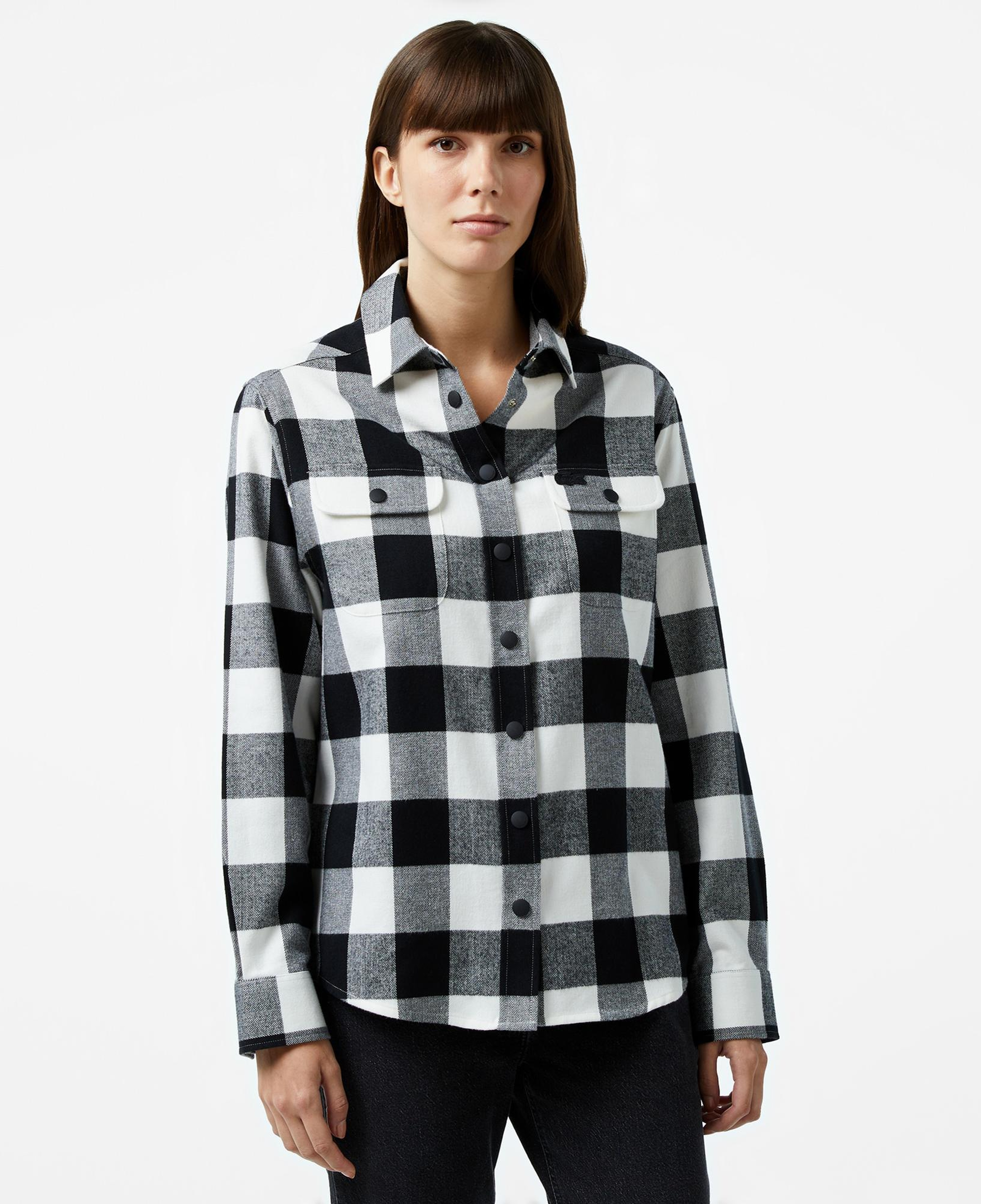 Kadın Regular Fit Ekose Siyah Gömlek