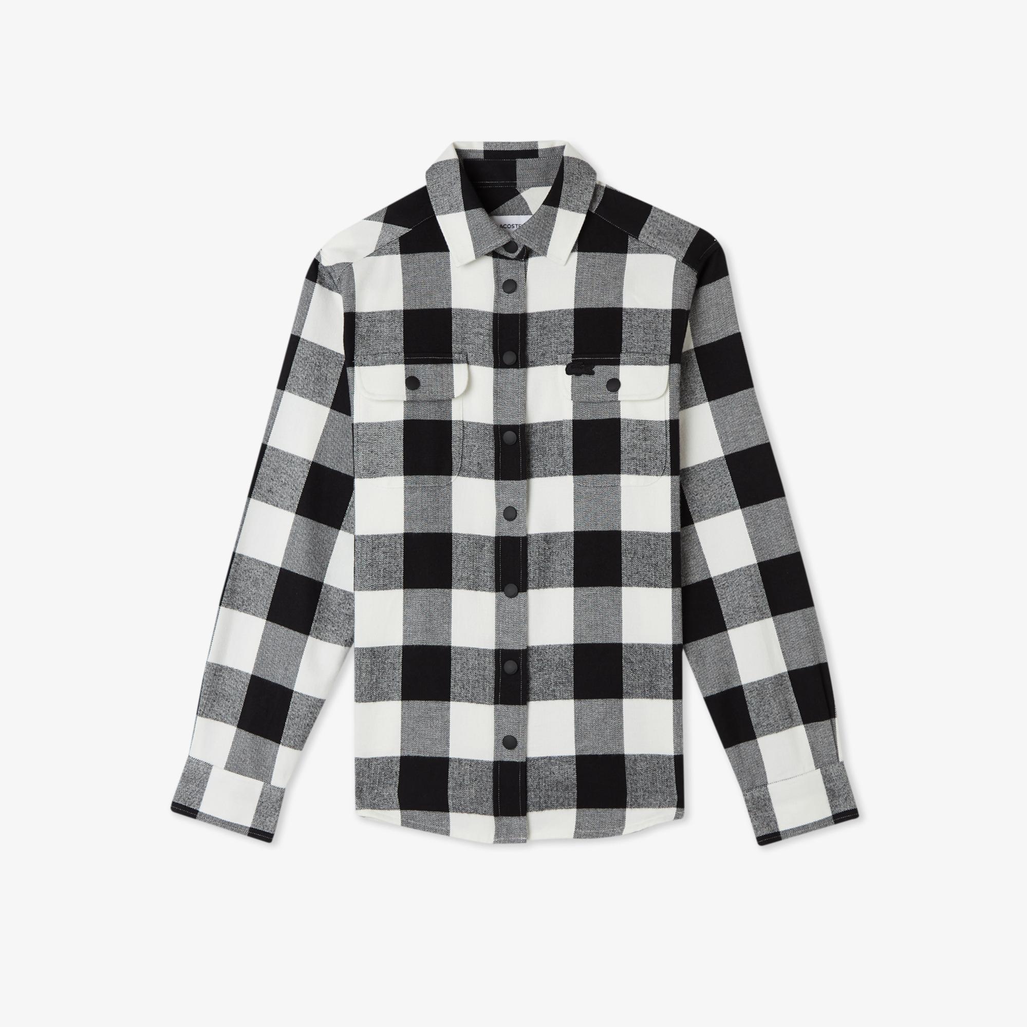 Kadın Regular Fit Ekose Siyah Gömlek