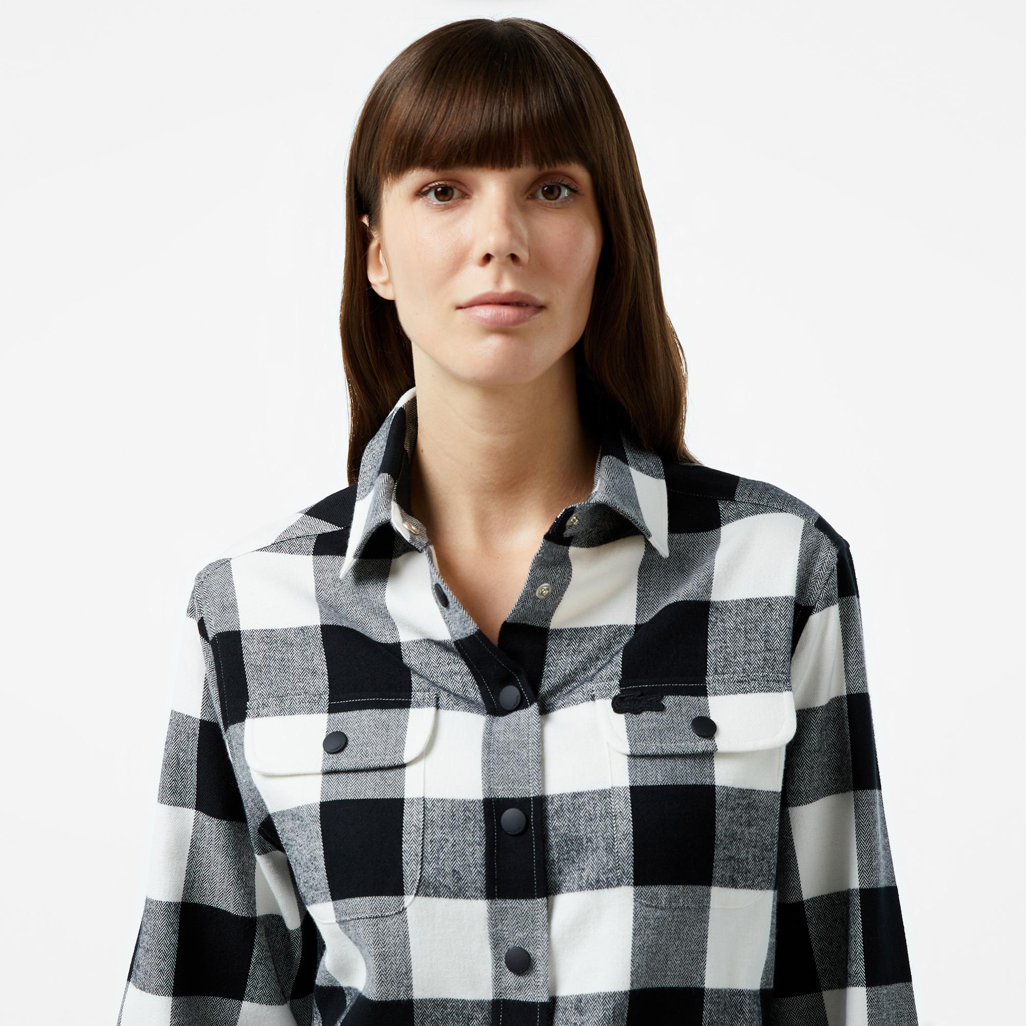 Kadın Regular Fit Ekose Siyah Gömlek