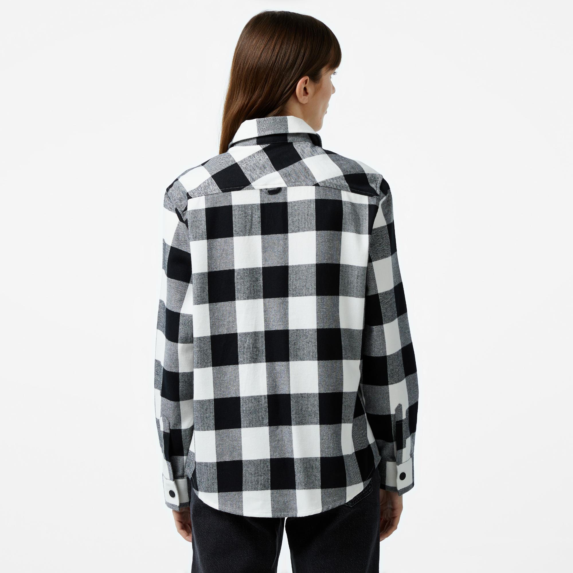 Kadın Regular Fit Ekose Siyah Gömlek