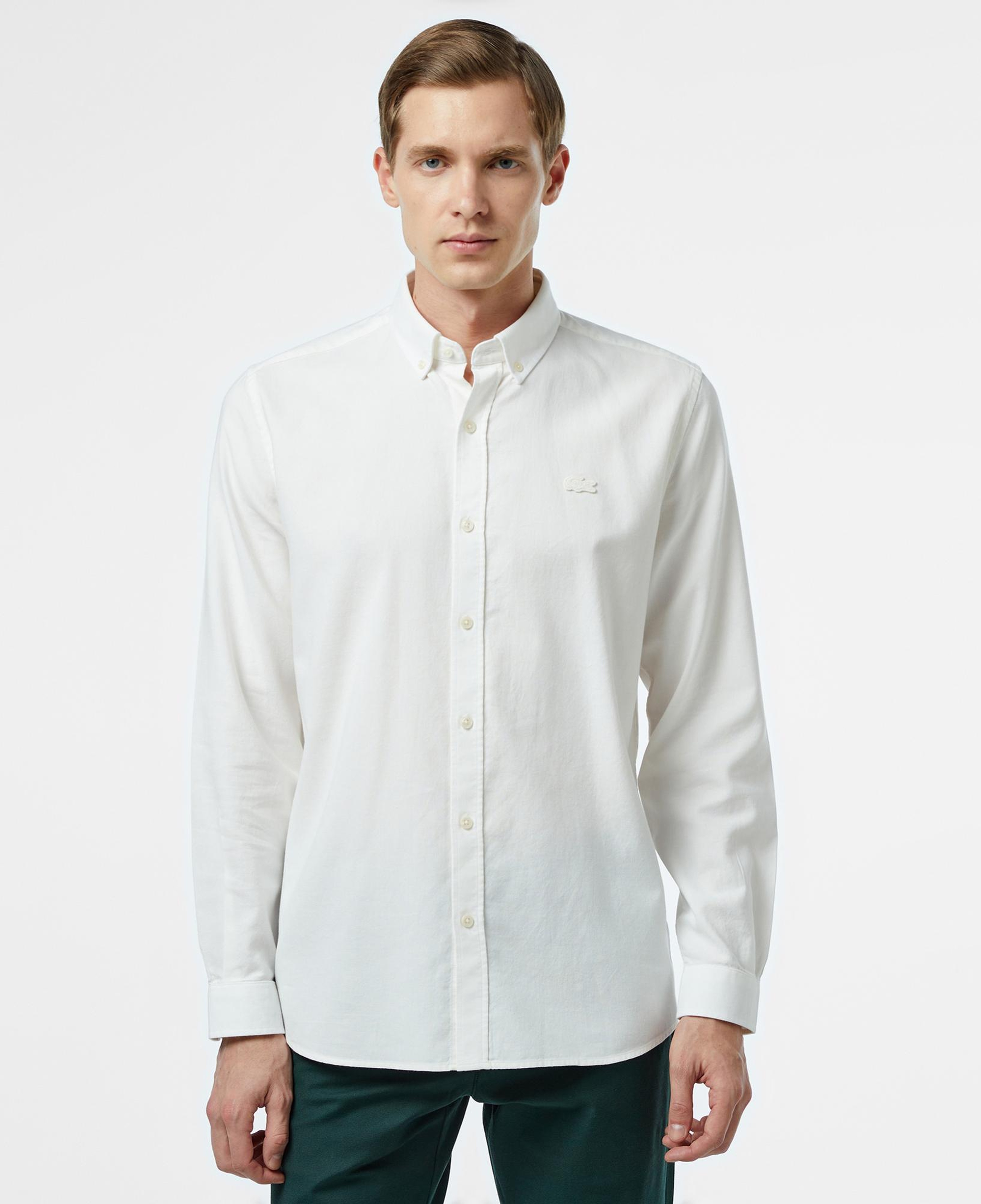 Erkek Slim Fit Düğmeli Yaka Beyaz Gömlek