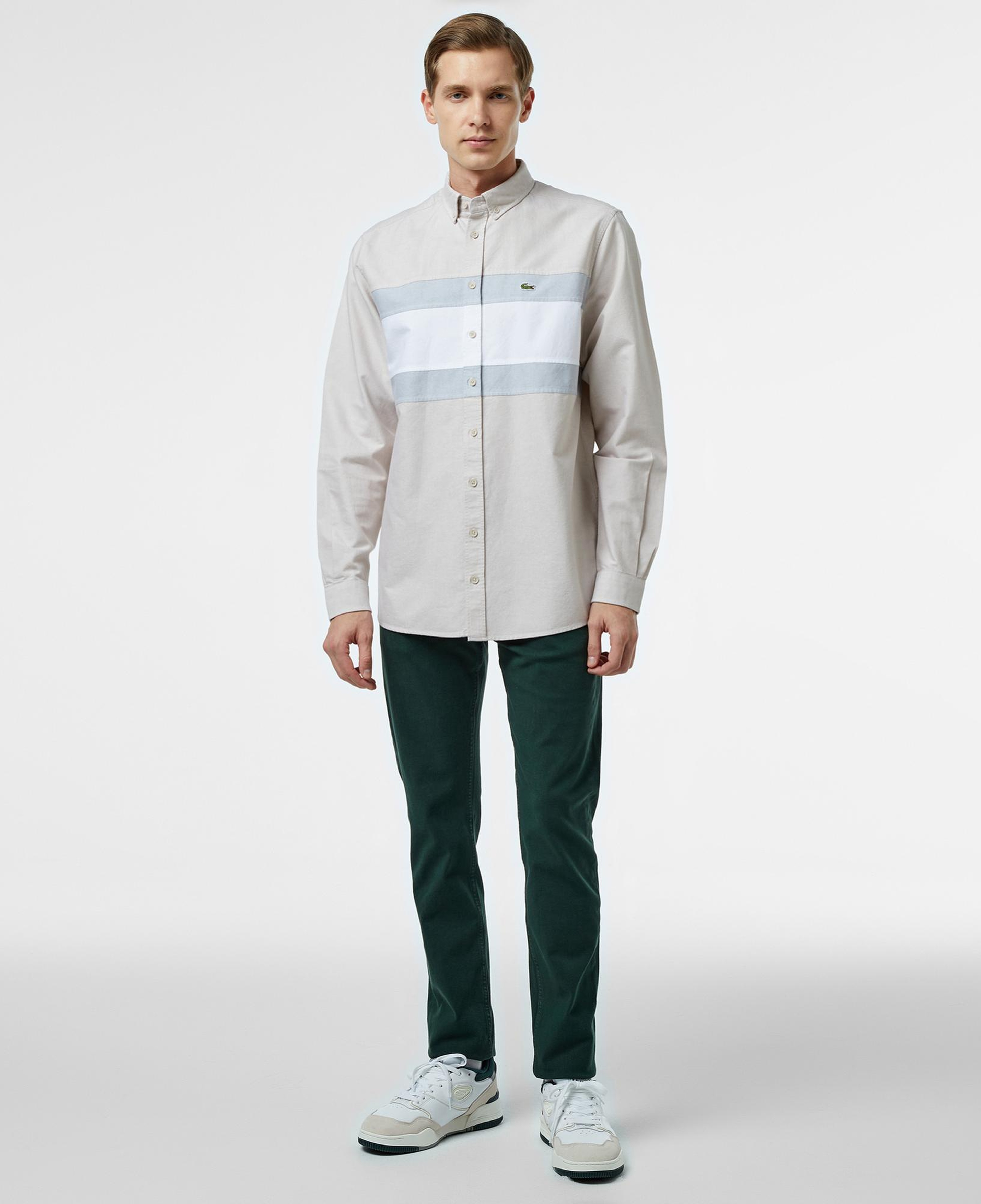 Erkek Regular Fit Düğmeli Yaka Çizgili Gri Gömlek