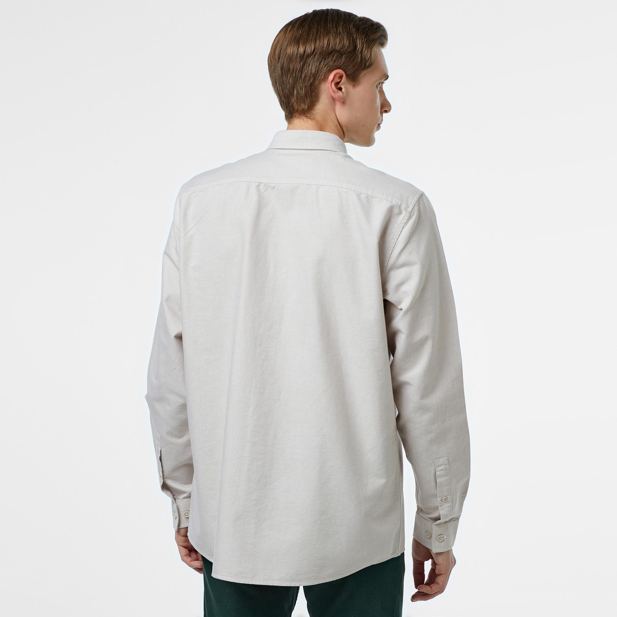 Erkek Regular Fit Düğmeli Yaka Çizgili Gri Gömlek