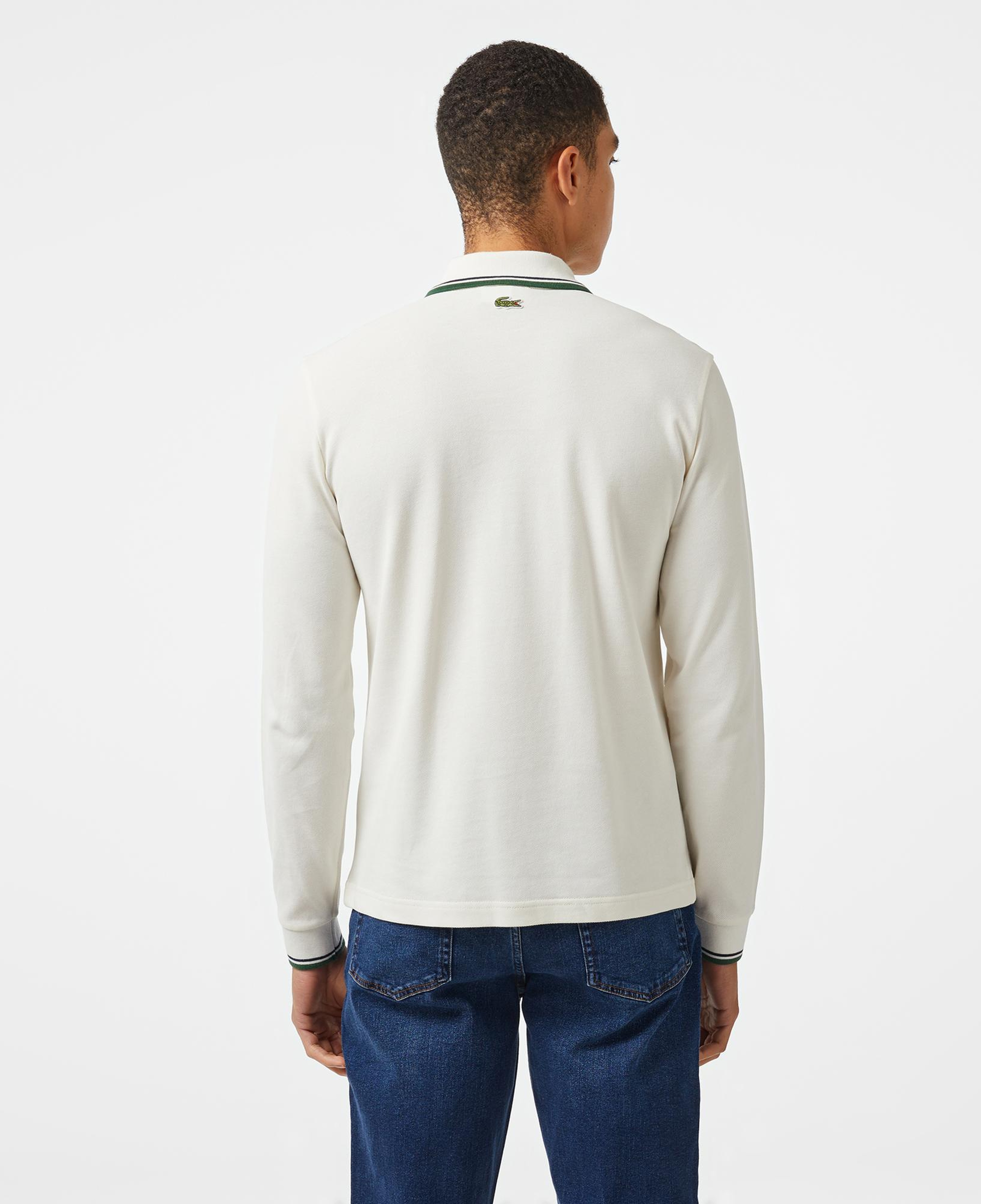 Erkek Regular Fit Uzun Kollu Yarım Fermuarlı Beyaz Polo