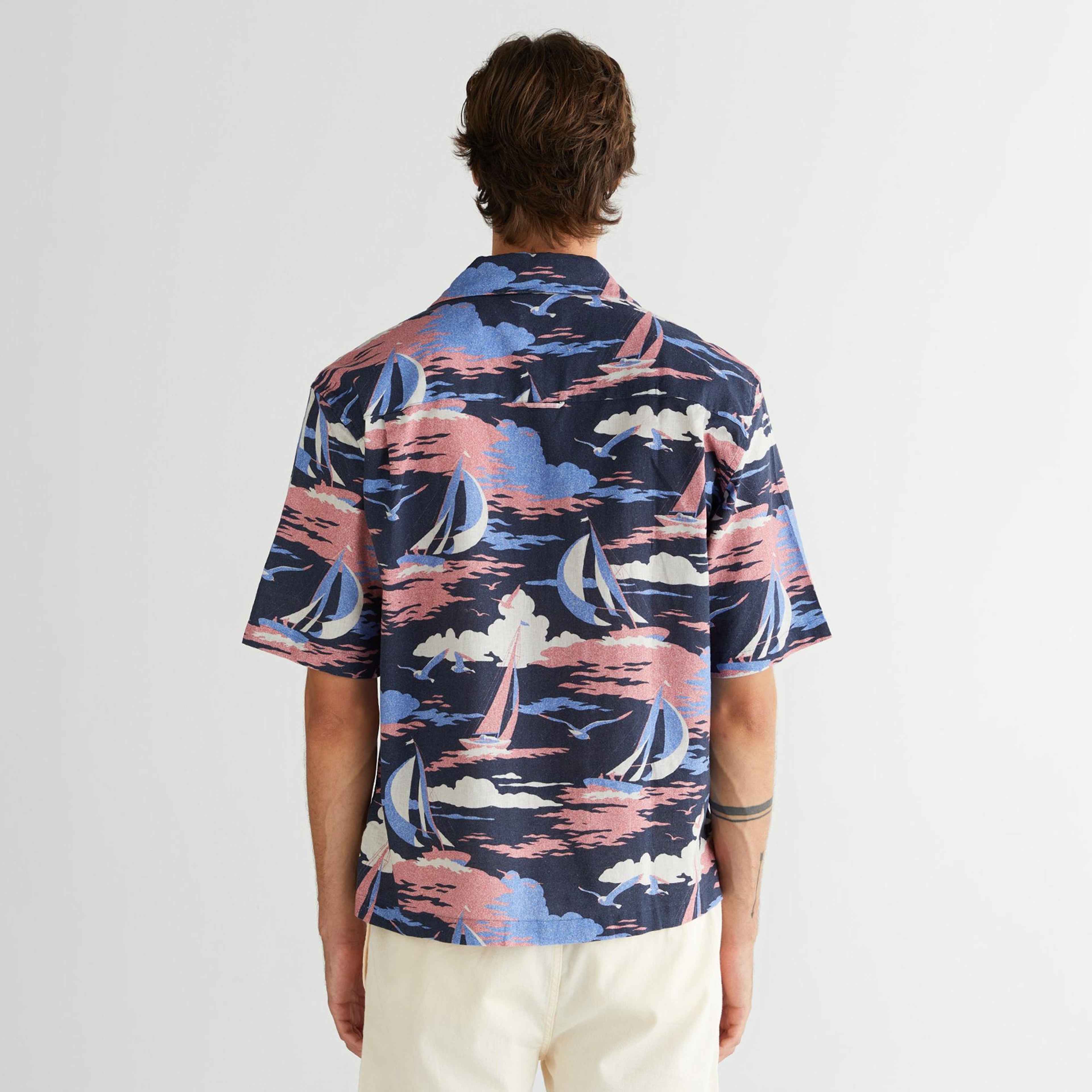 GANT Erkek Lacivert Relaxed Fit Klasik Yaka Desenli Gömlek