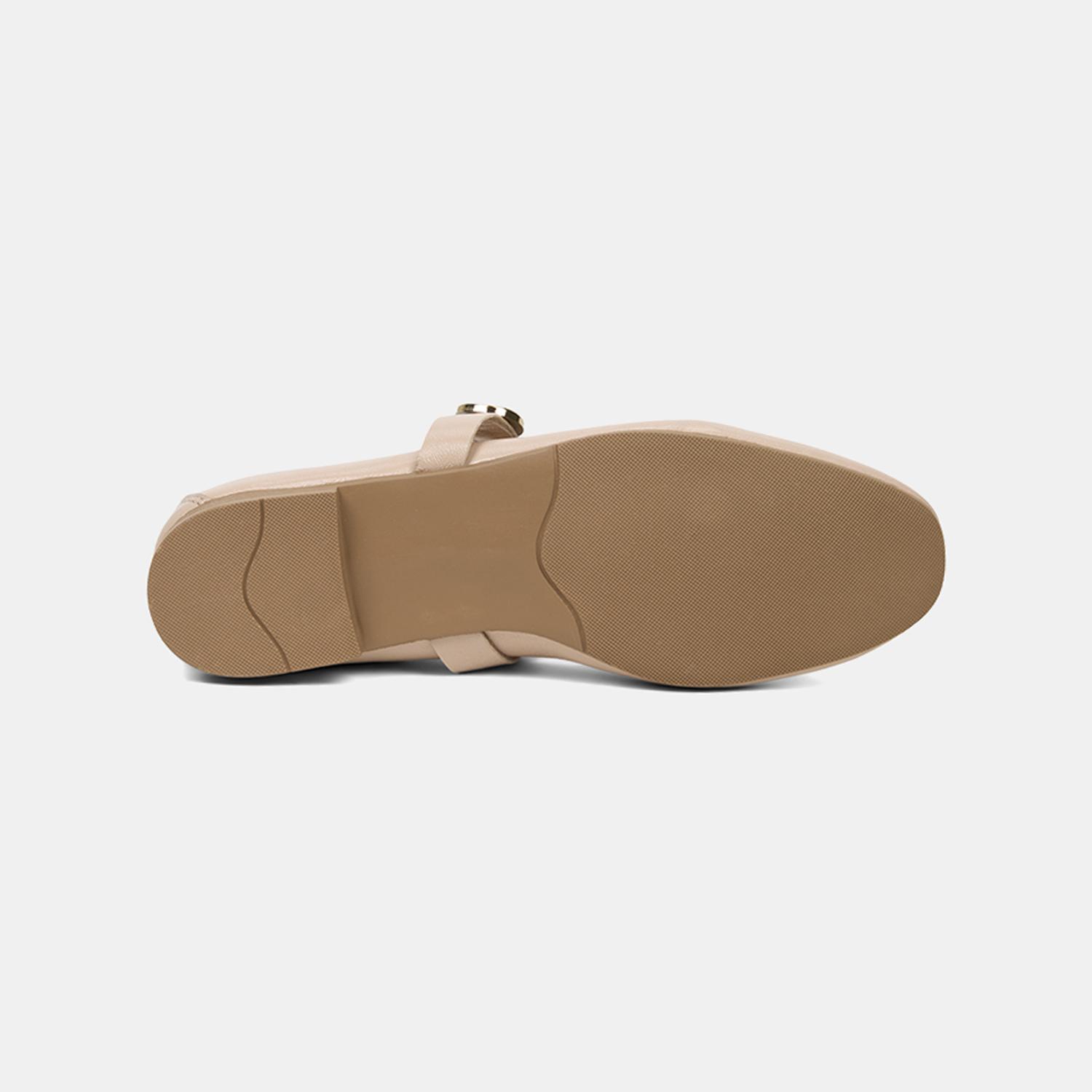 Kadın Ten Gold Aksesuarlı Mary Jane Deri Babet