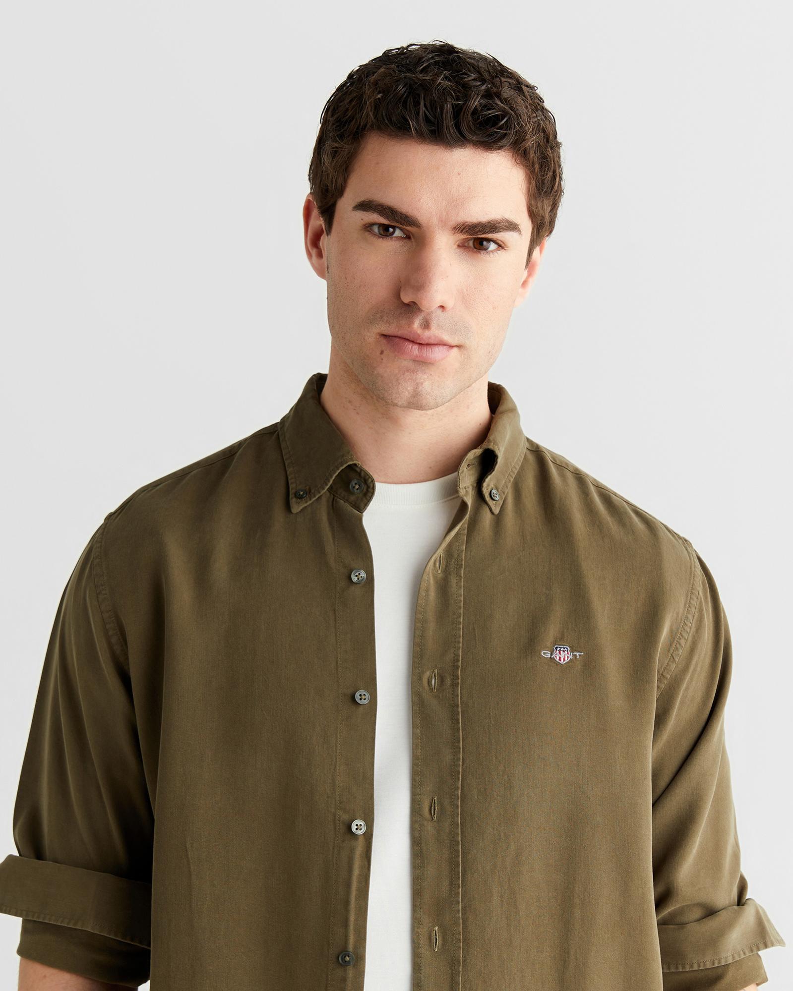 GANT Erkek Yeşil Regular Fit Düğmeli Yaka Gömlek