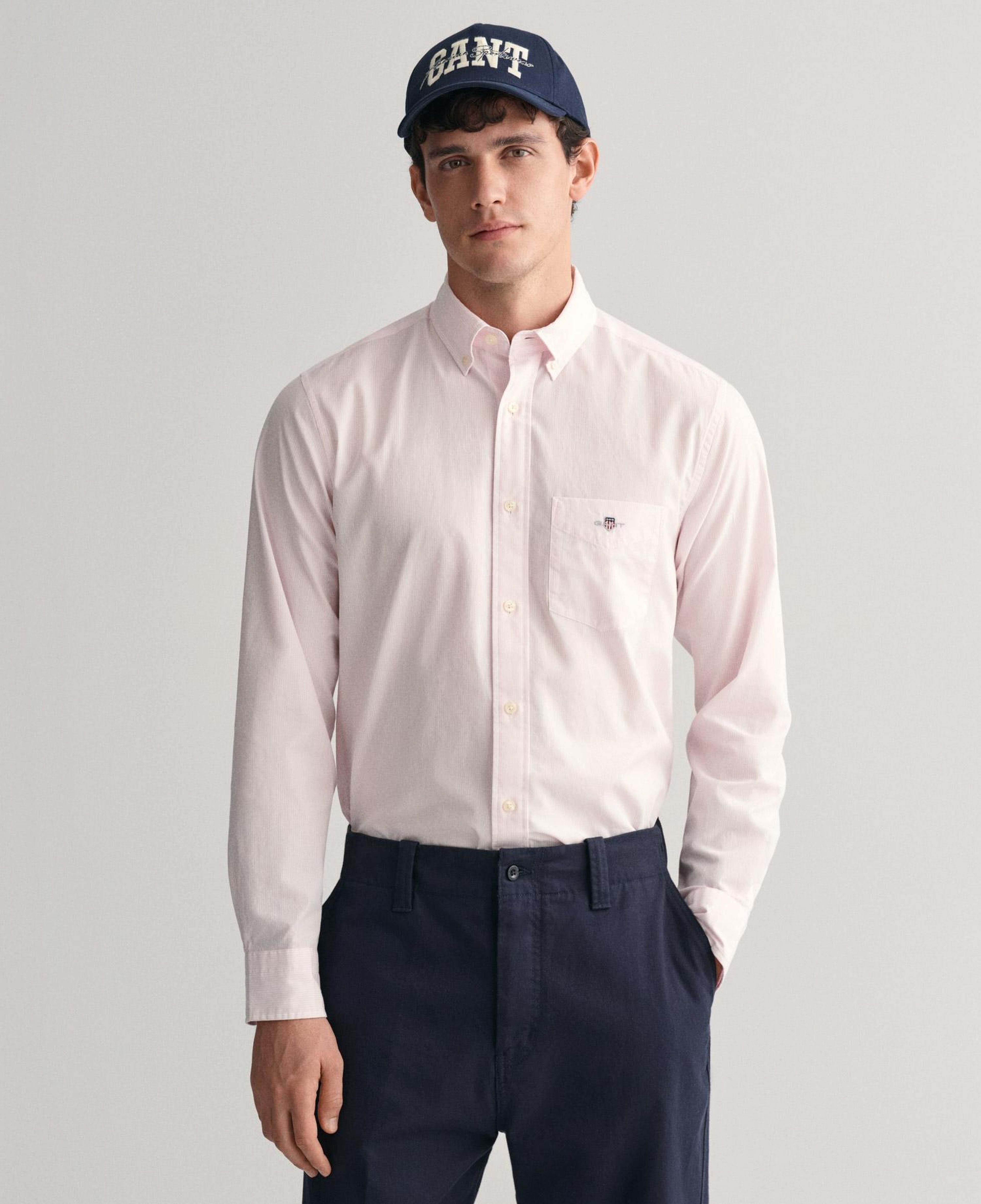 GANT Erkek Pembe Regular Fit Çizgili Düğmeli Yaka Gömlek