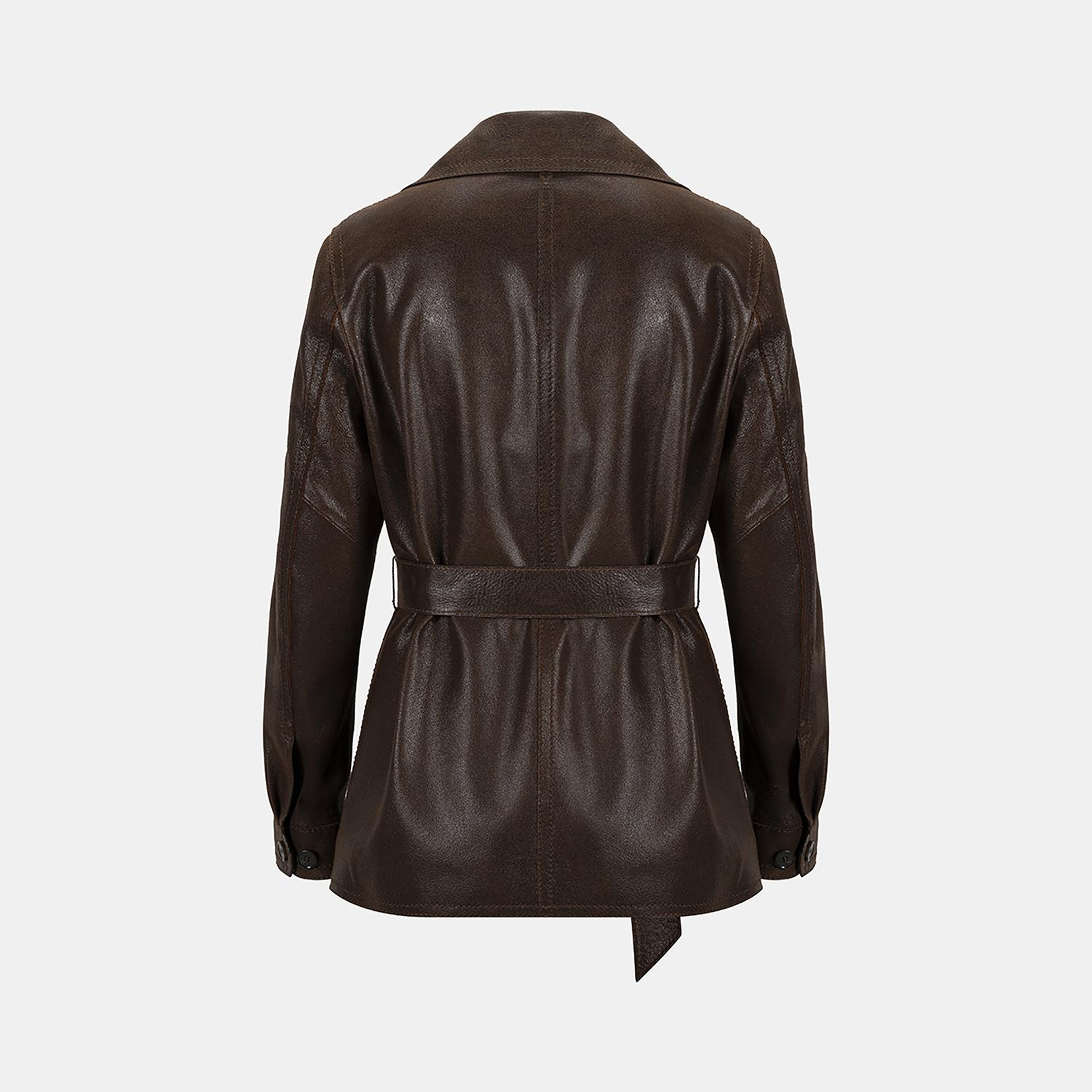 Kadın Taba Kemerli Kruvaze Deri Trençkot