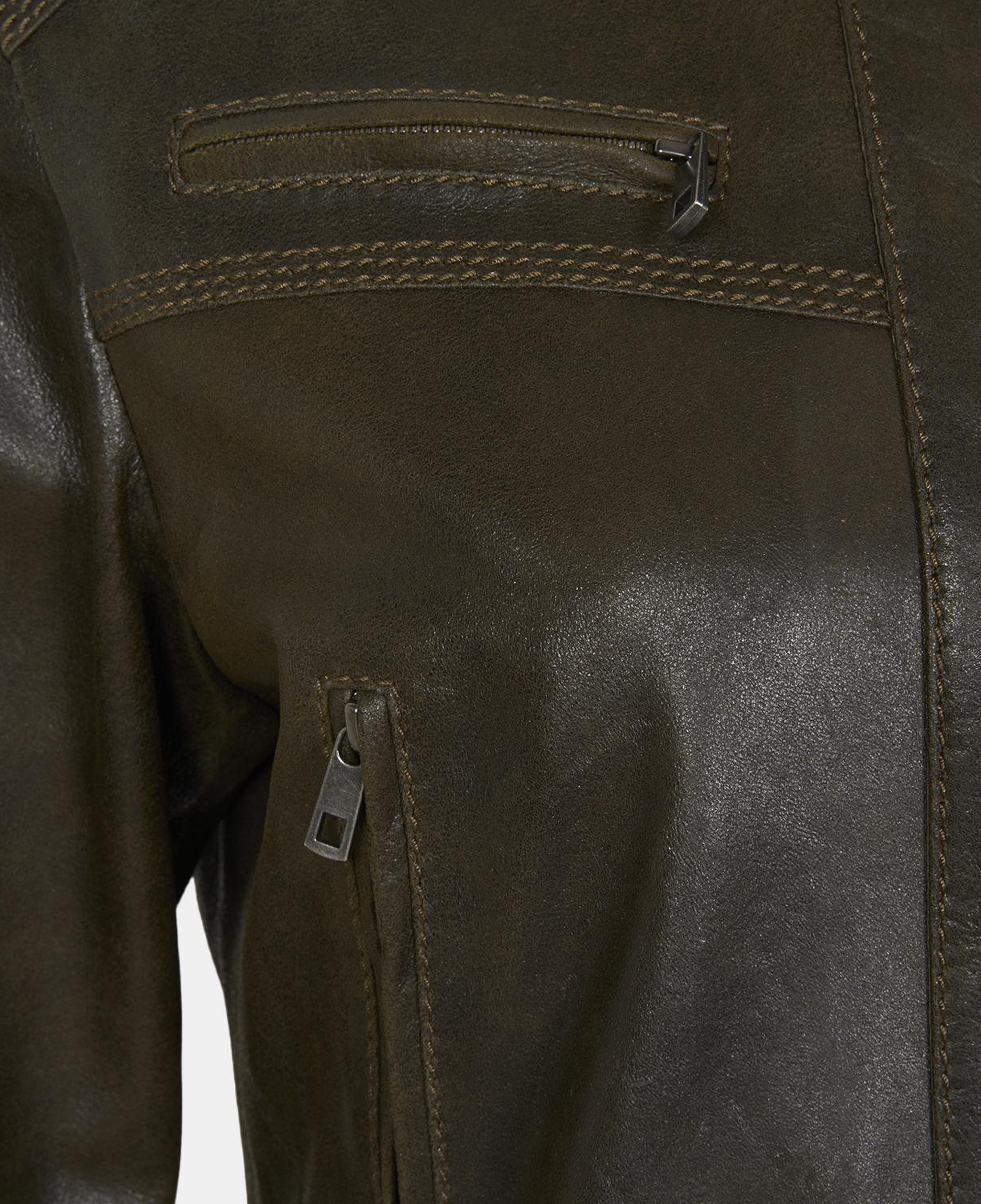 Kadın Haki Yakalı Deri Bomber Ceket