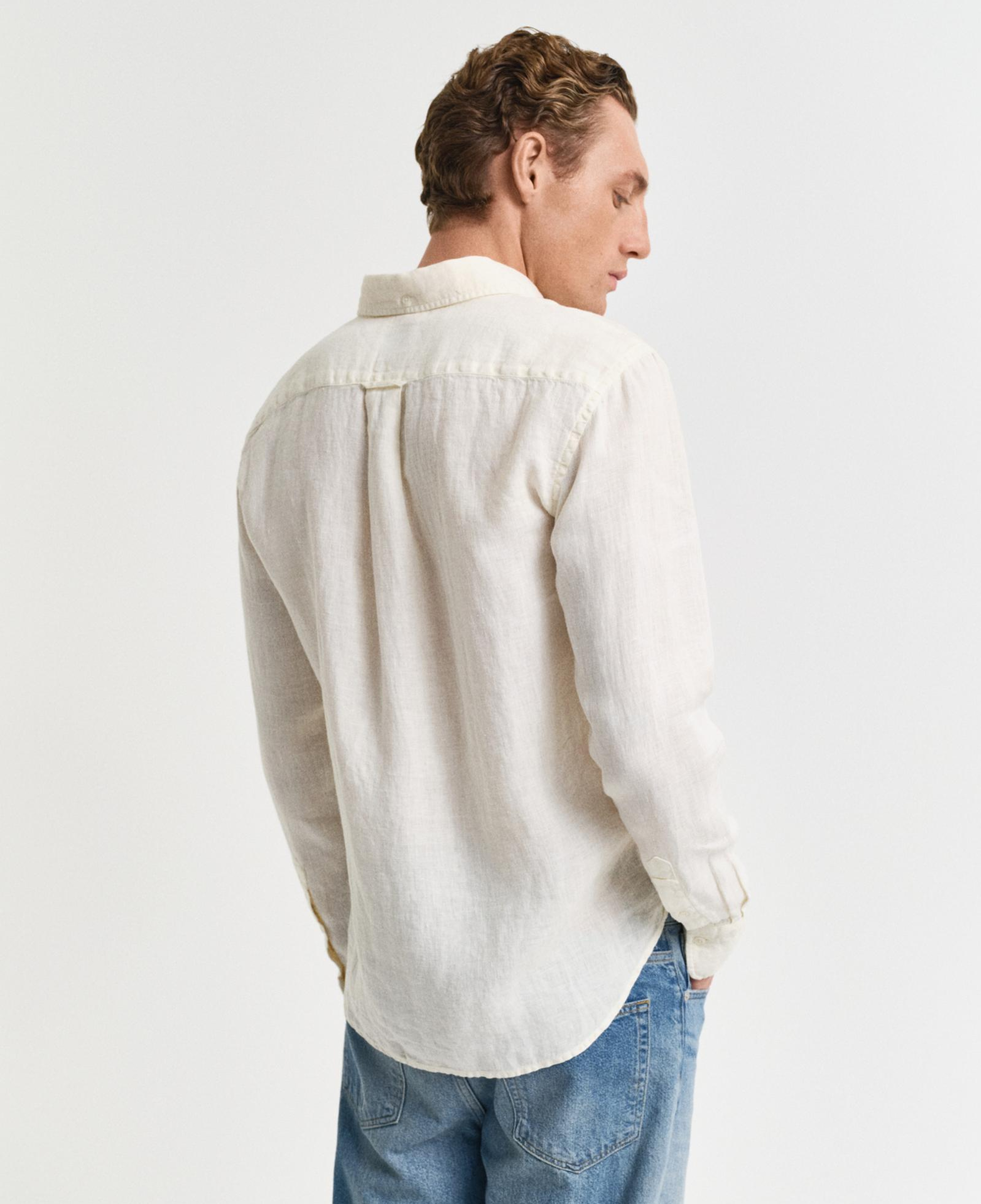 GANT Erkek Krem Regular Fit Düğmeli Yaka Keten Gömlek