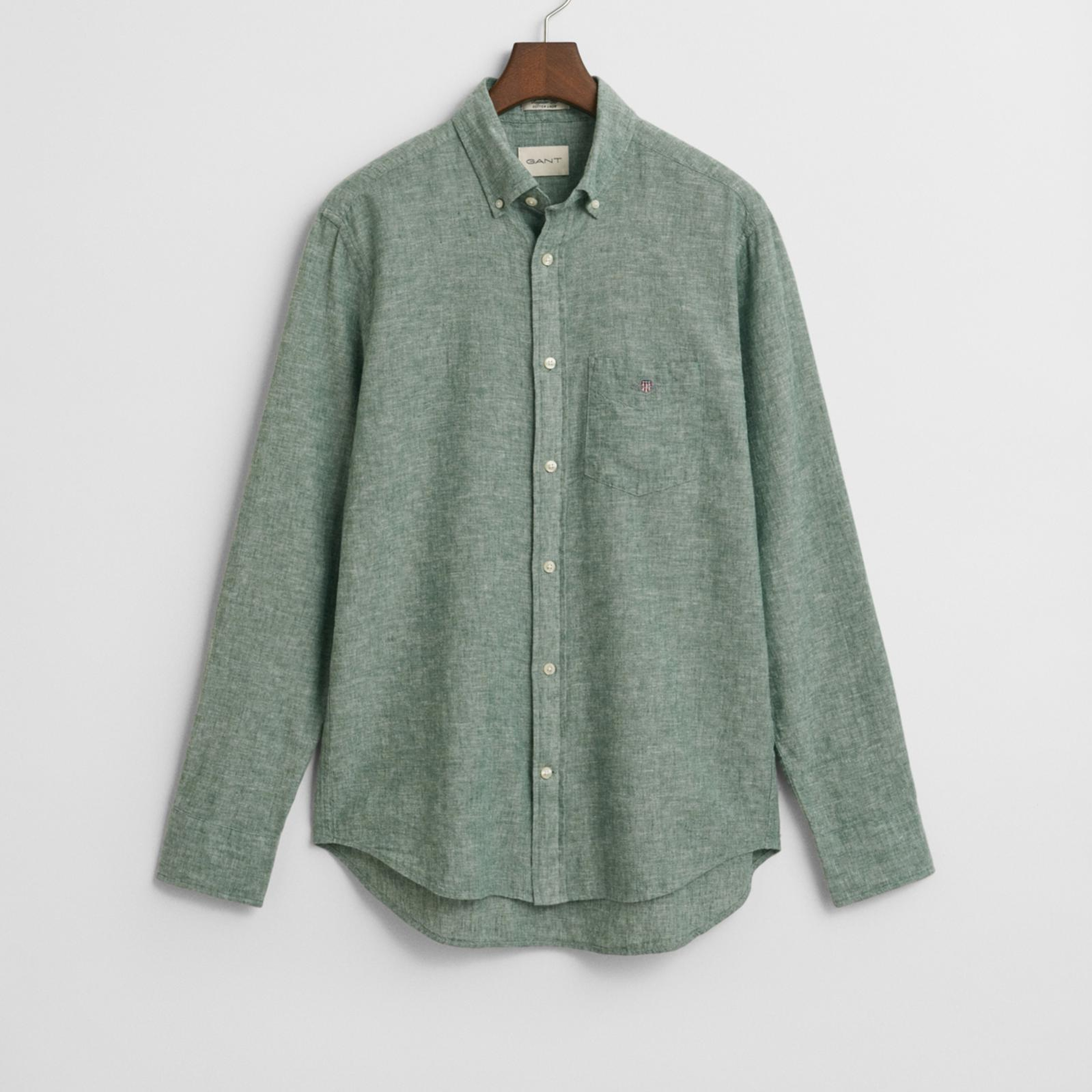 GANT Erkek Yeşil Regular Fit Düğmeli Yaka Keten Gömlek