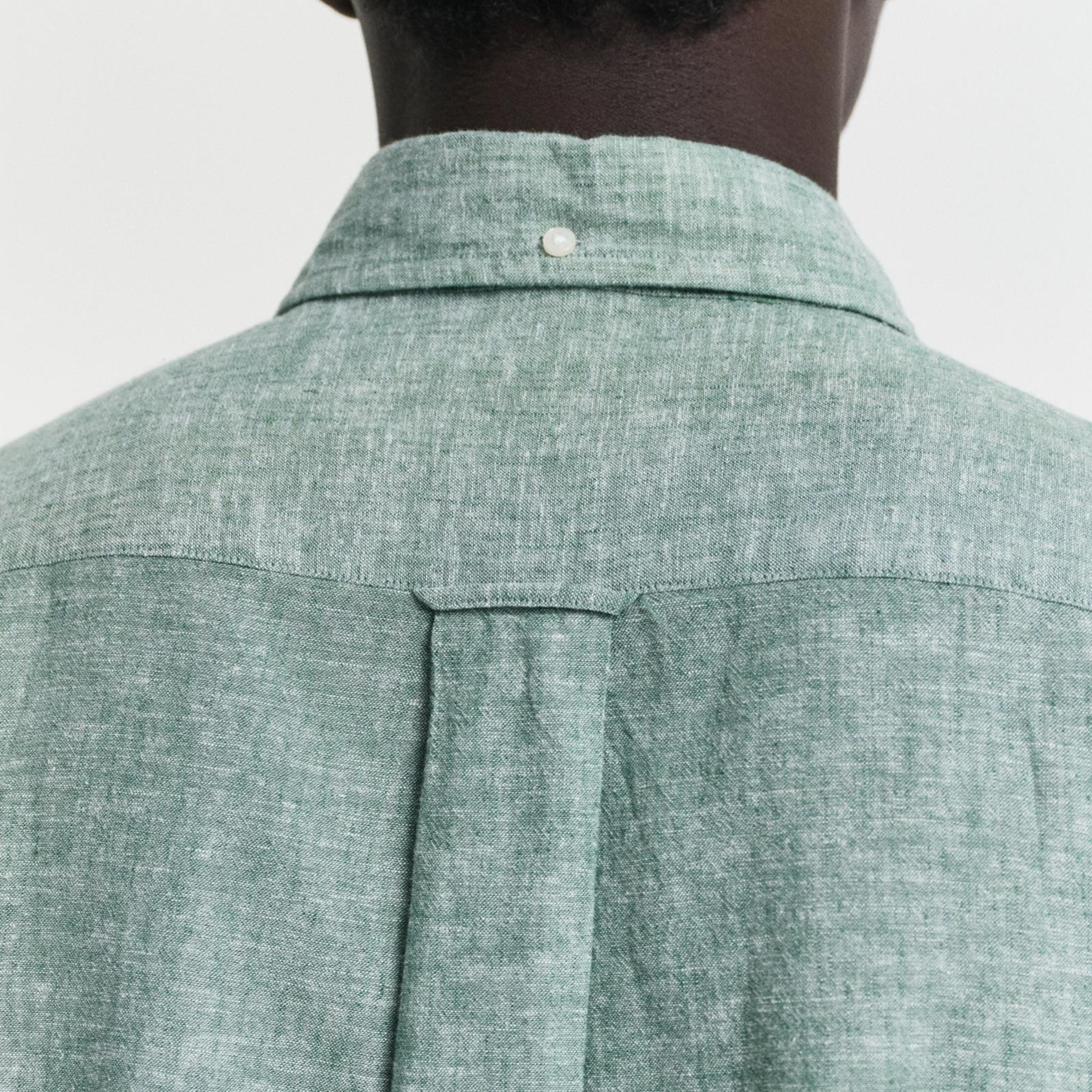 GANT Erkek Yeşil Regular Fit Düğmeli Yaka Keten Gömlek