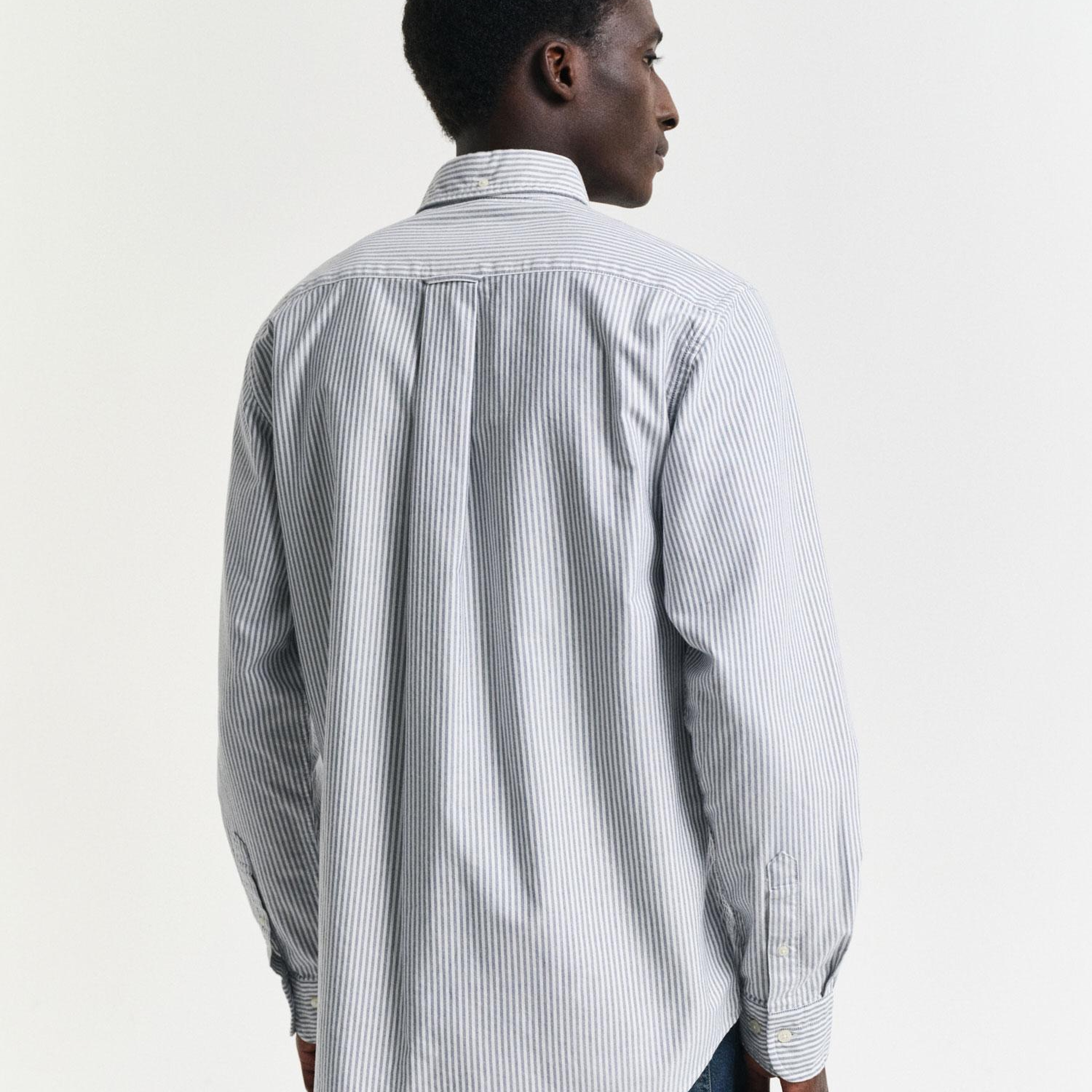 GANT Erkek Mavi Regular Fit Düğmeli Yaka Çizgili Oxford Gömlek