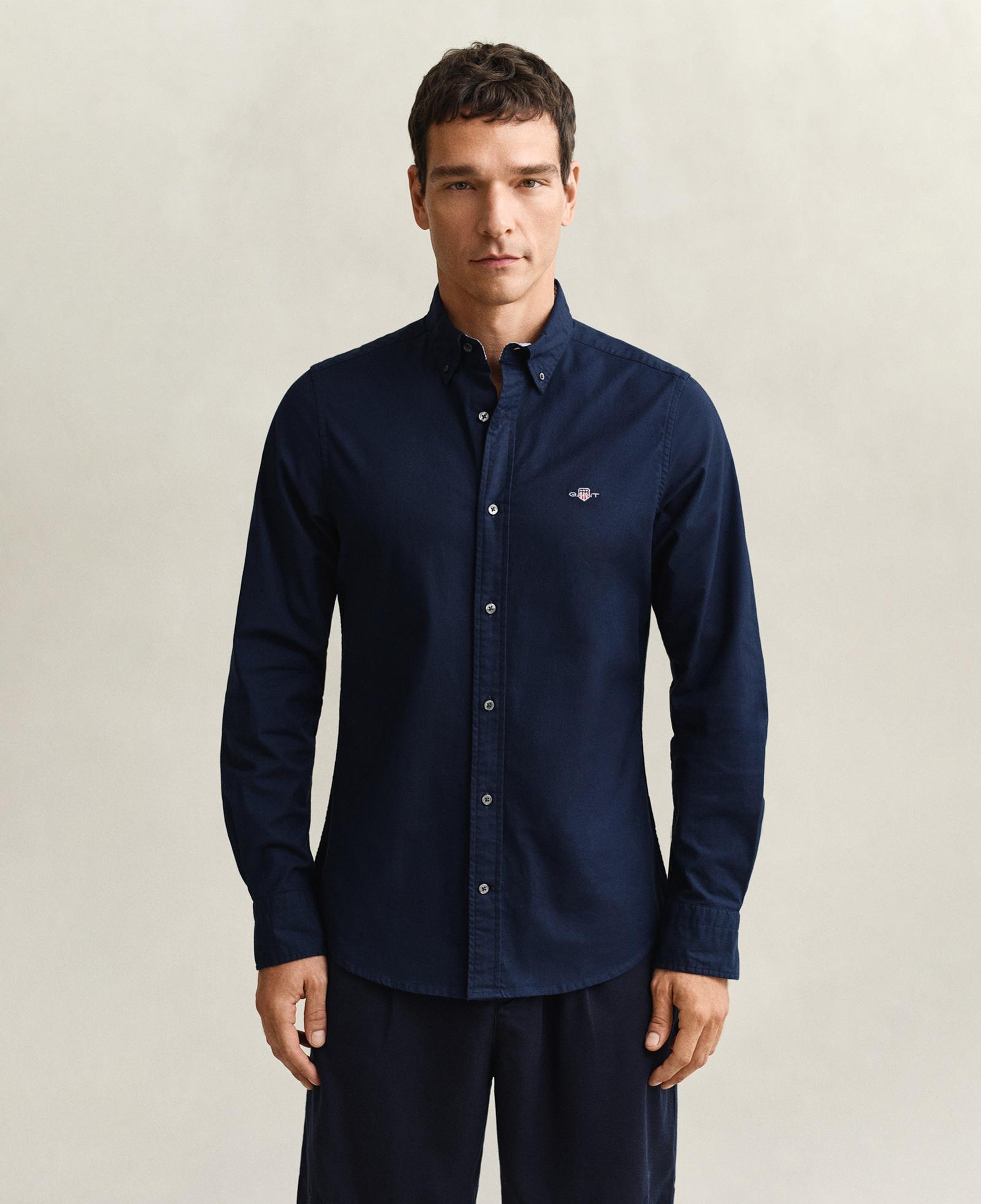 GANT Erkek Lacivert Slim Fit Çizgili Logolu Gömlek