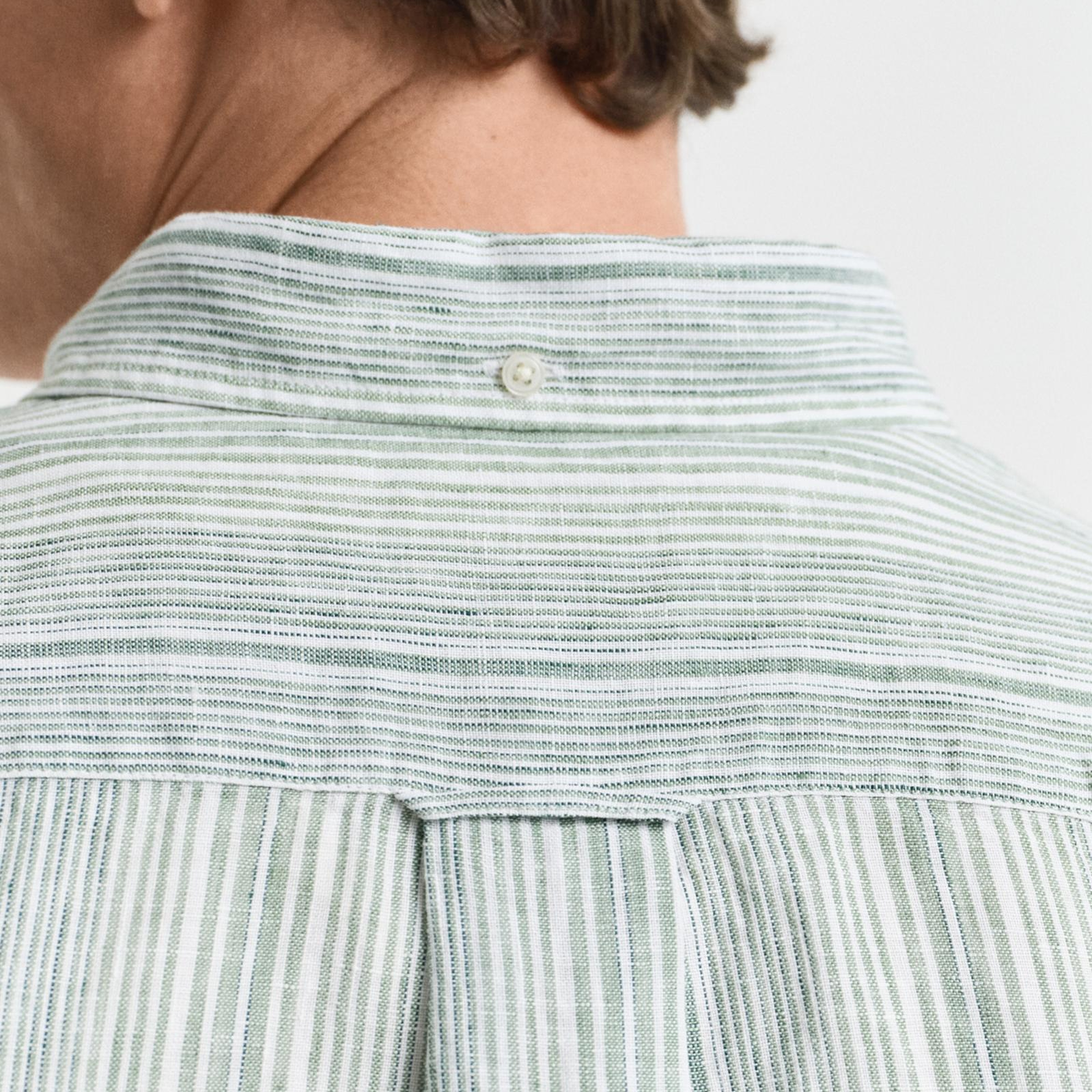 GANT Erkek Yeşil Regular Fit Düğmeli Yaka Çizgili Gömlek