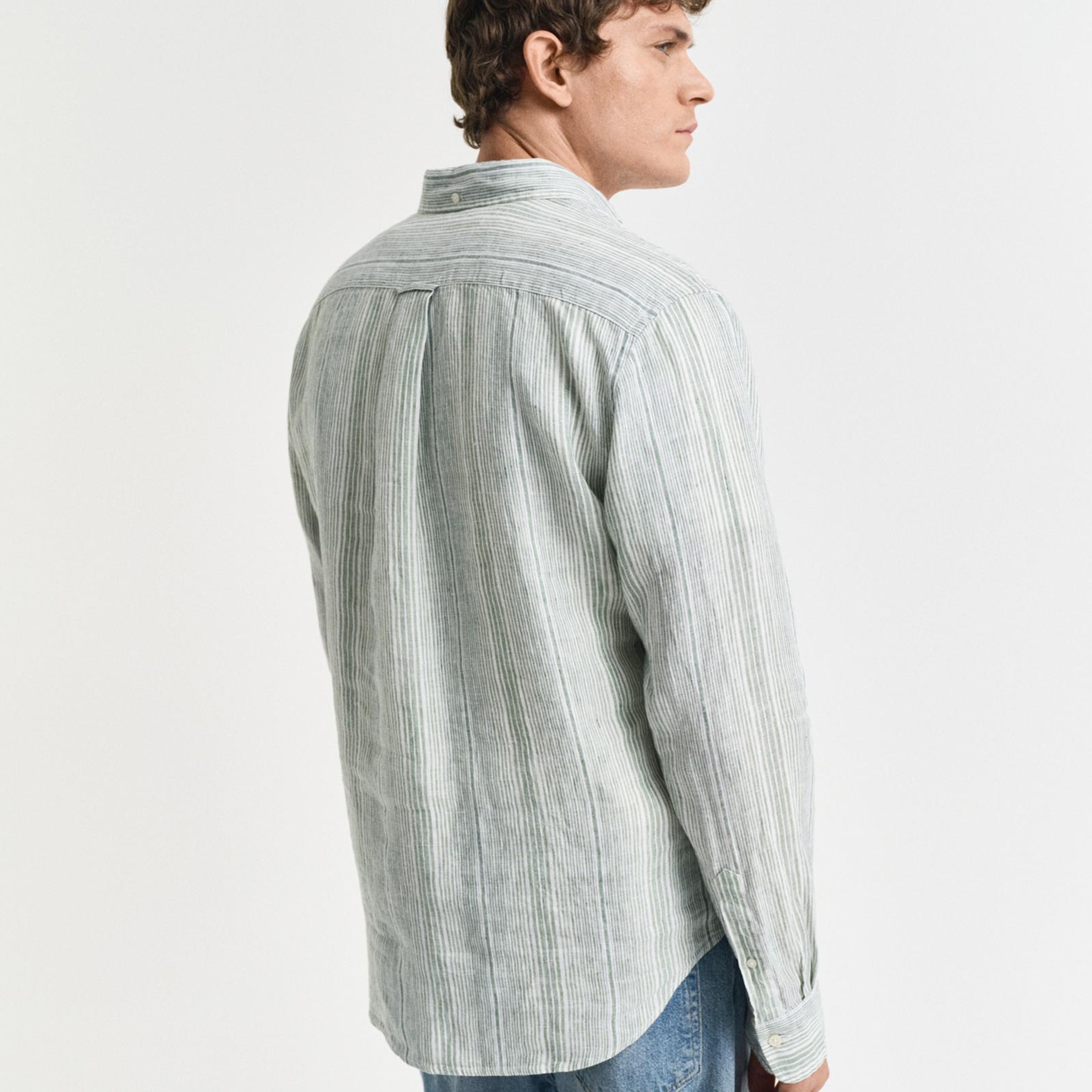 GANT Erkek Yeşil Regular Fit Düğmeli Yaka Çizgili Gömlek