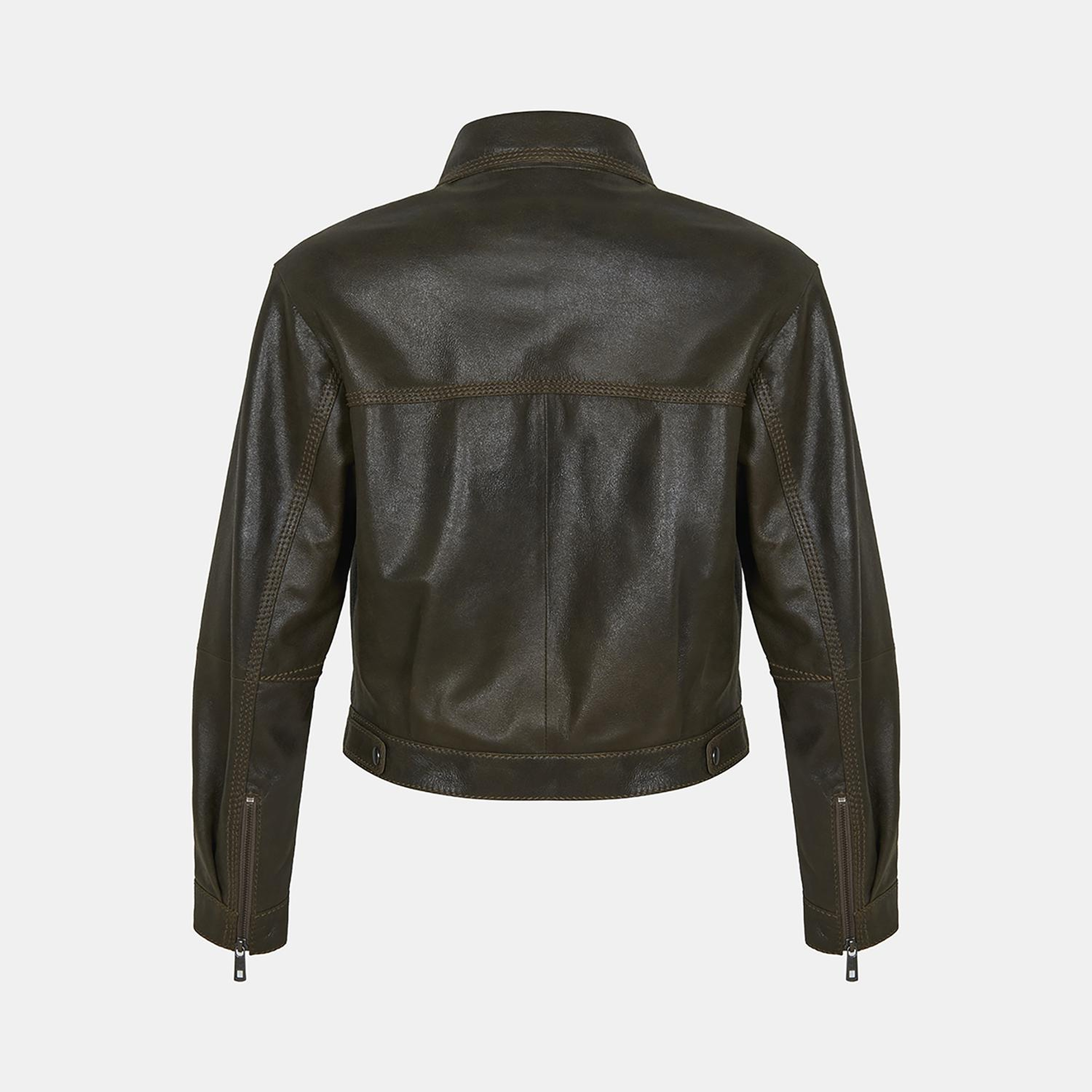 Kadın Haki Yakalı Deri Bomber Ceket