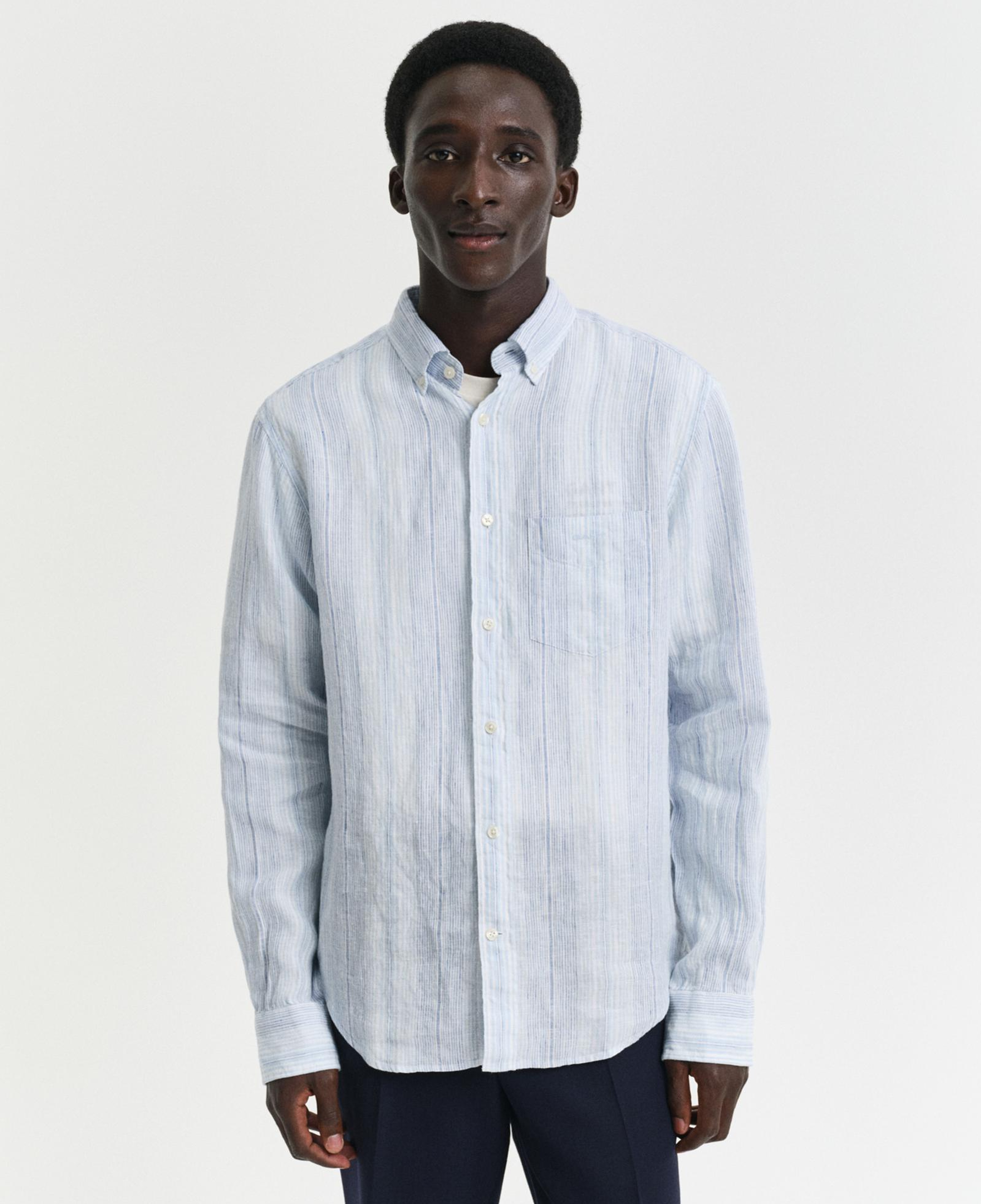 GANT Erkek Mavi Regular Fit Düğmeli Yaka Çizgili Gömlek