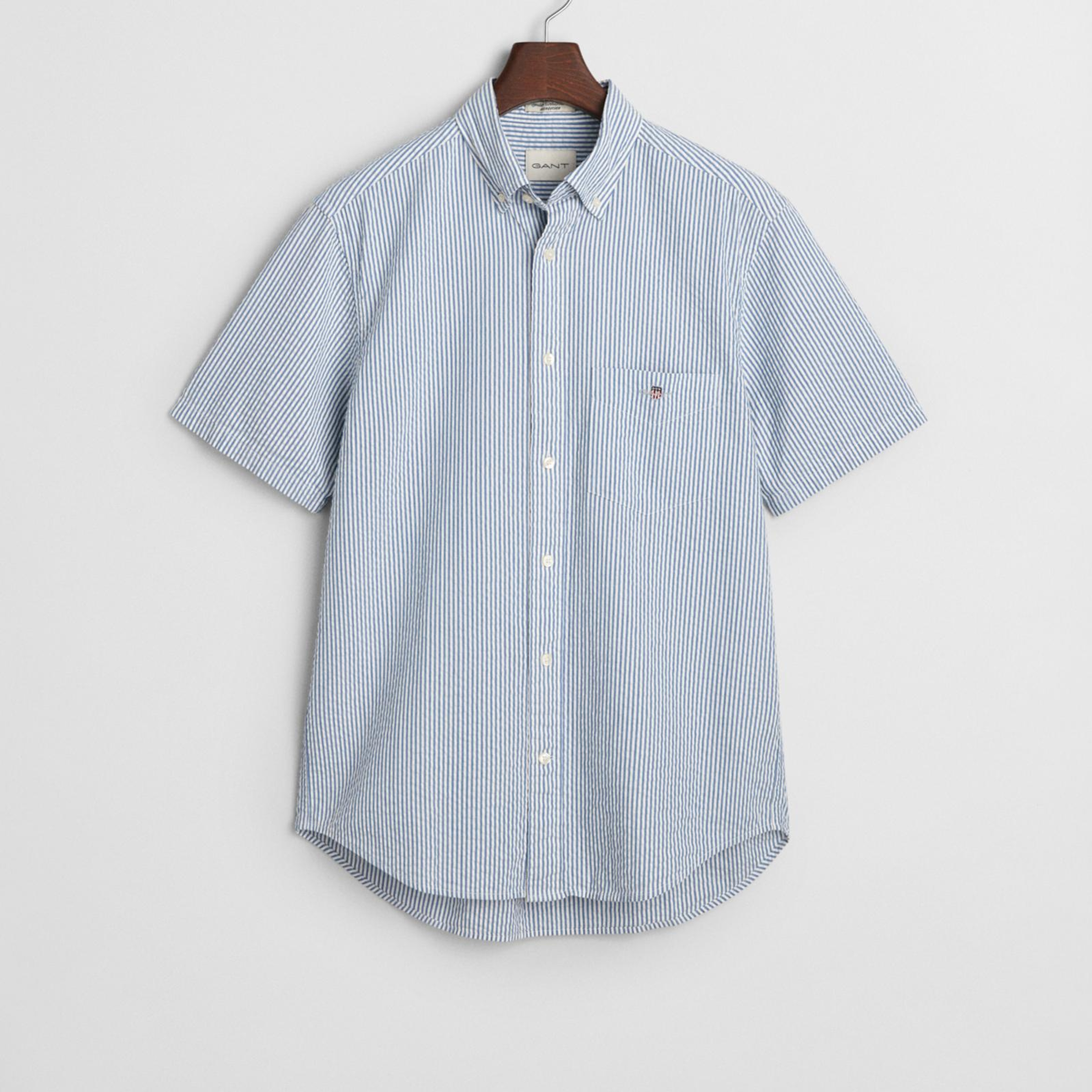 GANT Erkek Lacivert Regular Fit Düğmeli Yaka Çizgili Gömlek