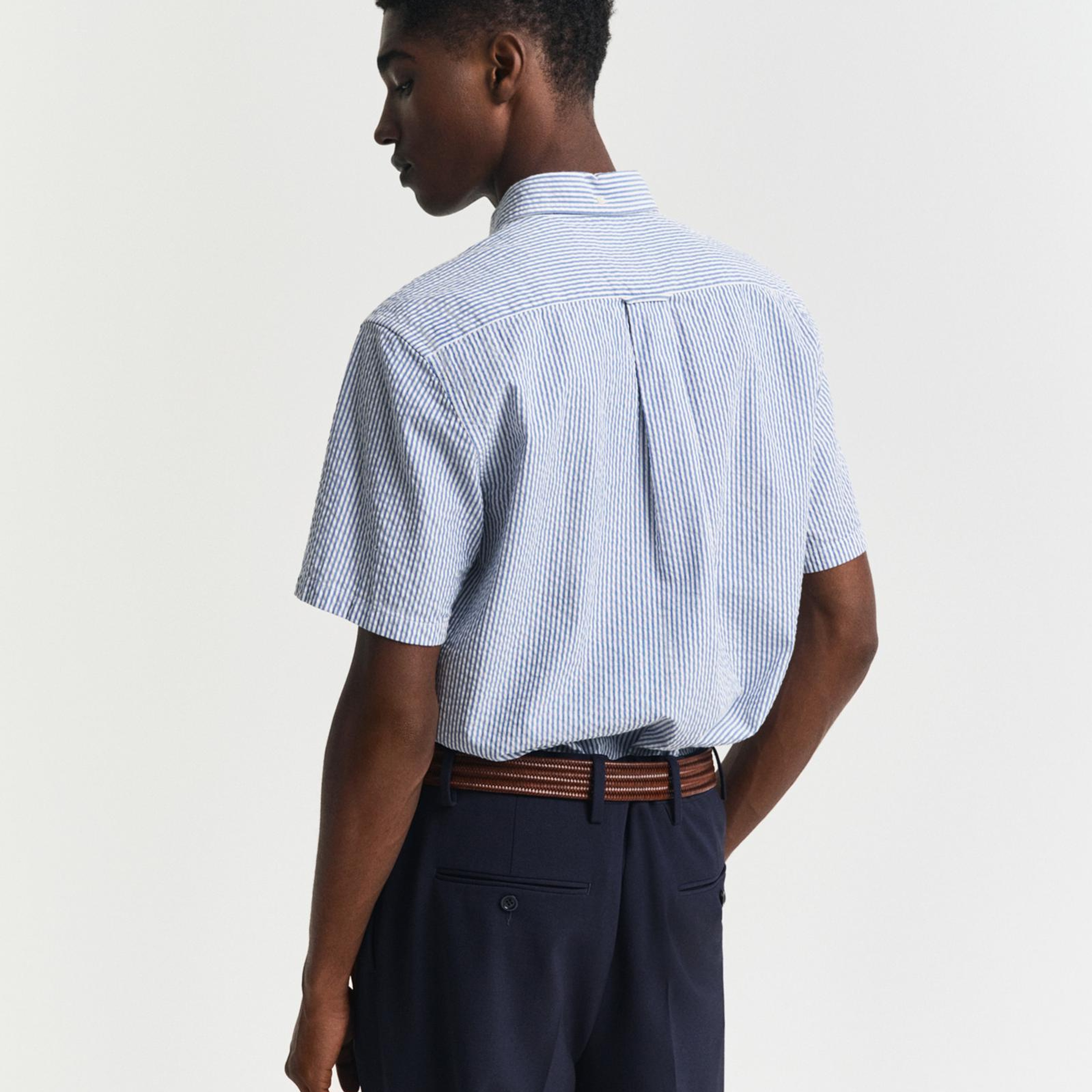 GANT Erkek Lacivert Regular Fit Düğmeli Yaka Çizgili Gömlek