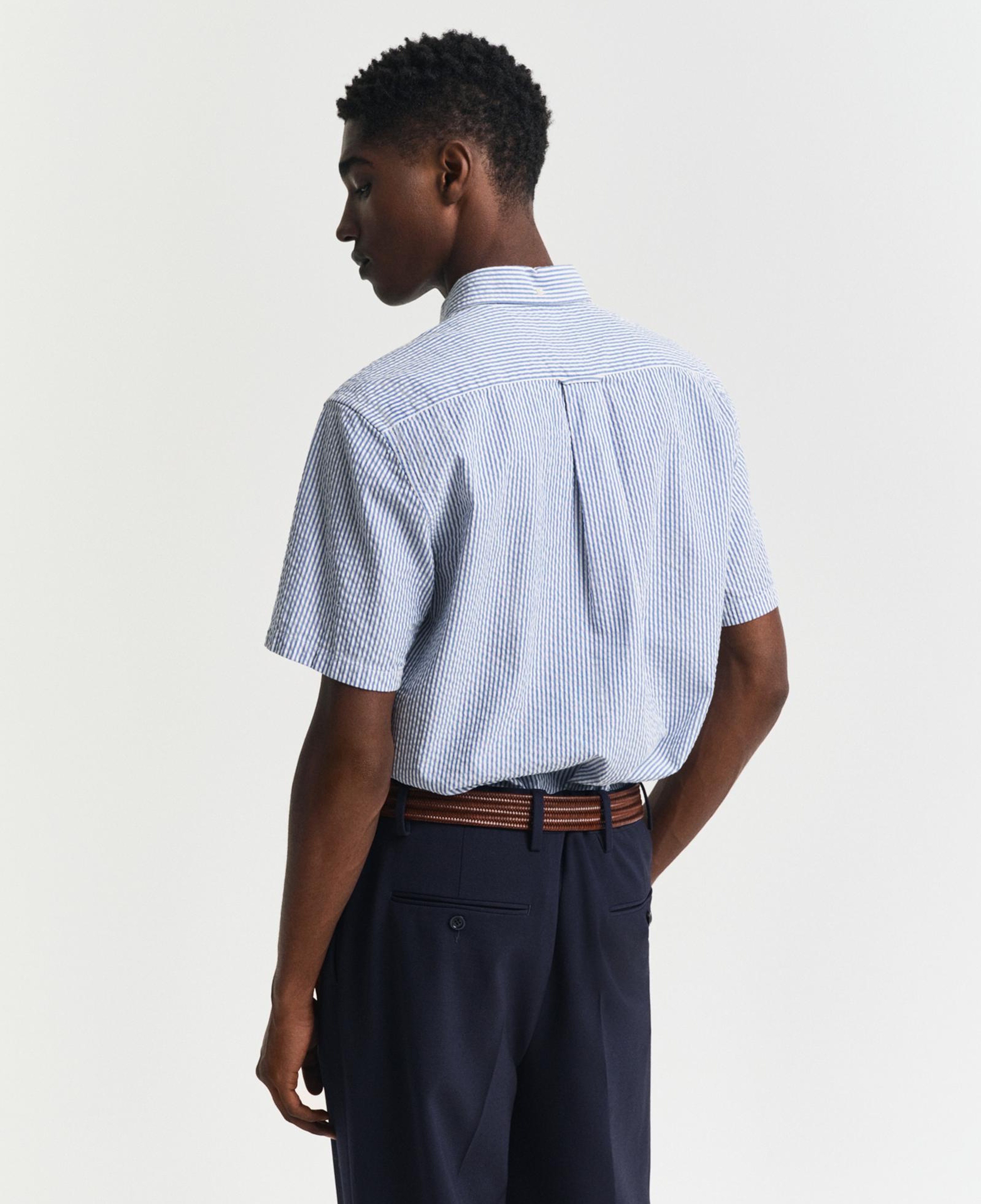 GANT Erkek Lacivert Regular Fit Düğmeli Yaka Çizgili Gömlek