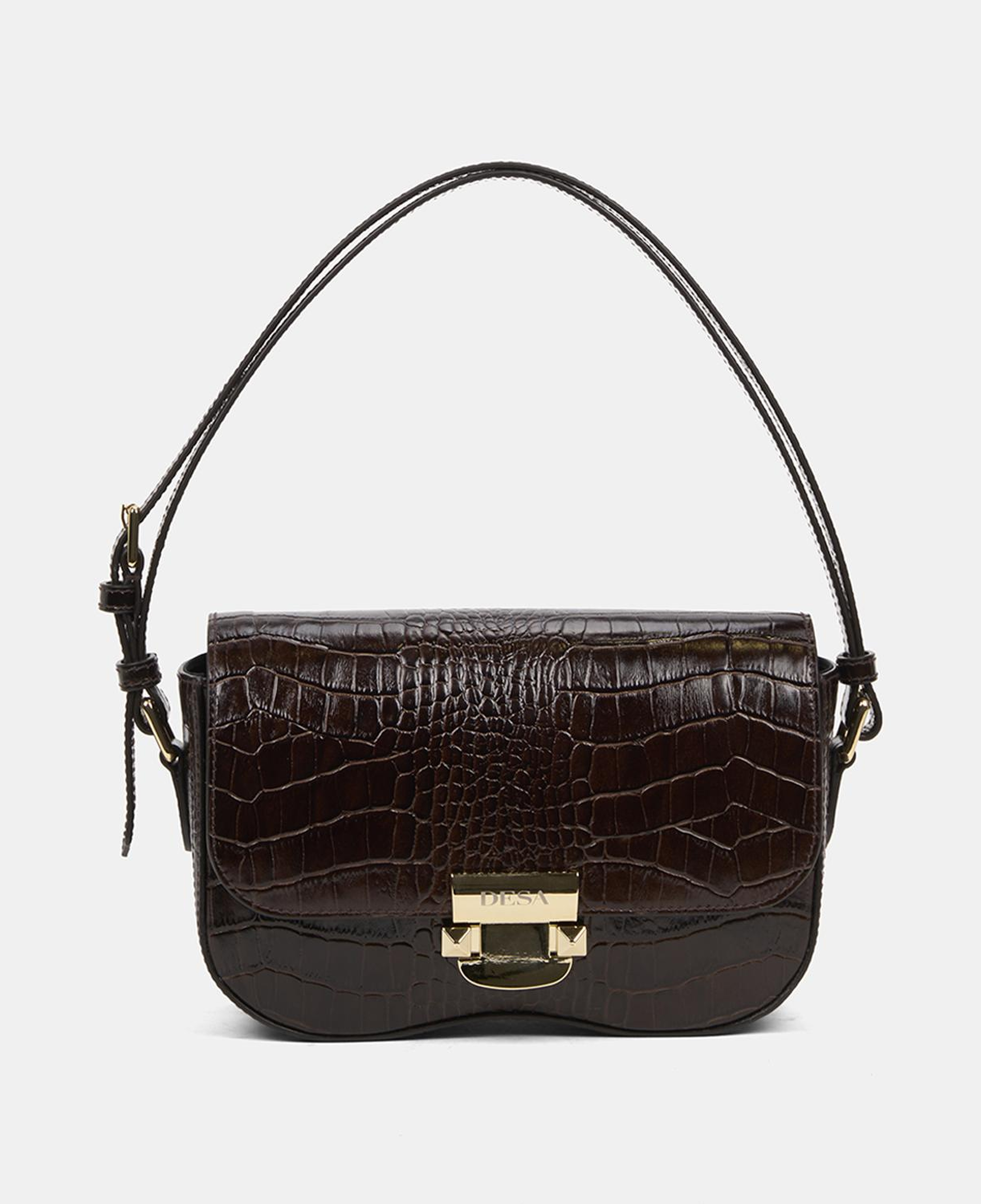 Kadın Acı Kahve Kroko Baskılı Deri Omuz Çantası