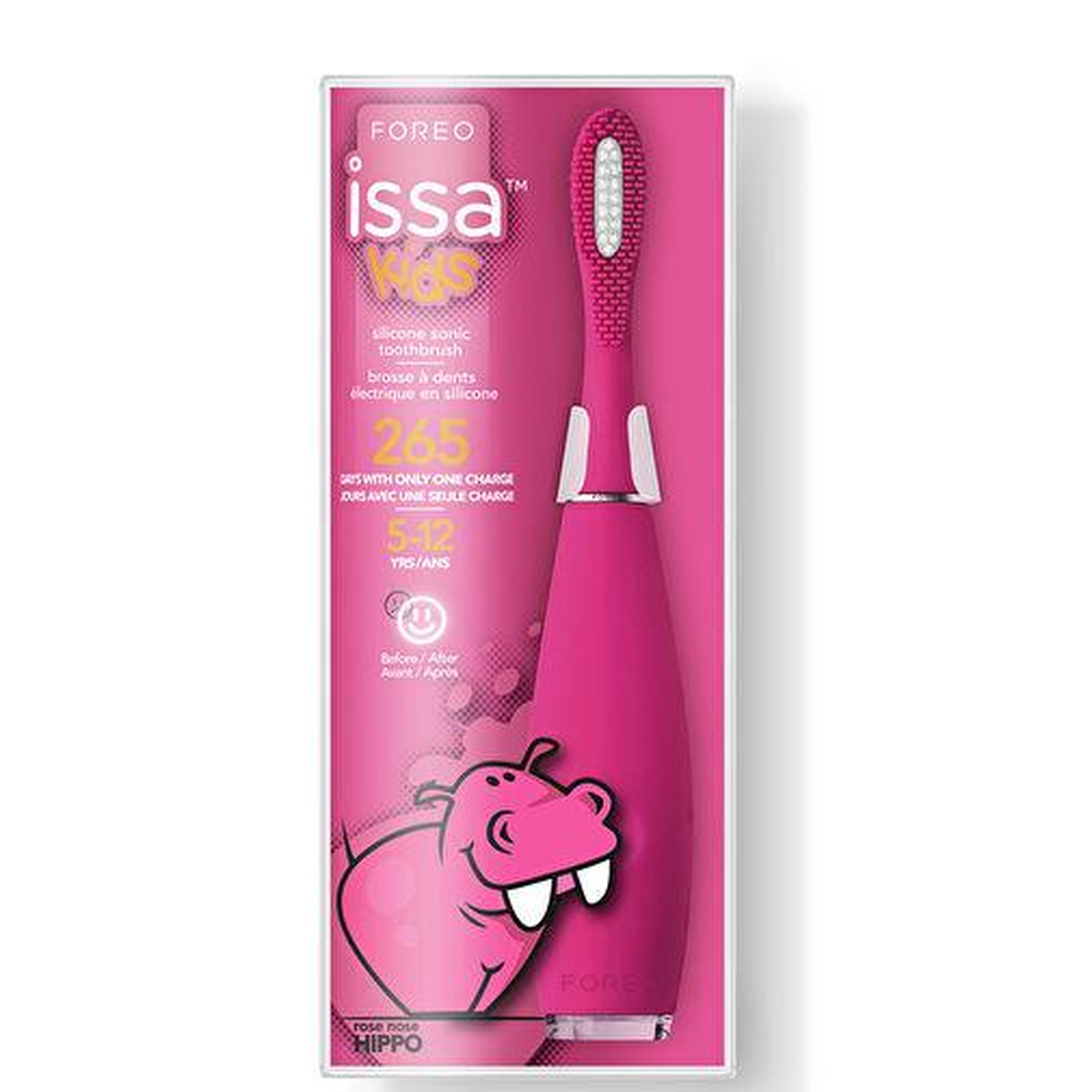 FOREO ISSA Kids Çocuk Diş Fırçası (5-12 Yaş Için), Rose Nose Hippo