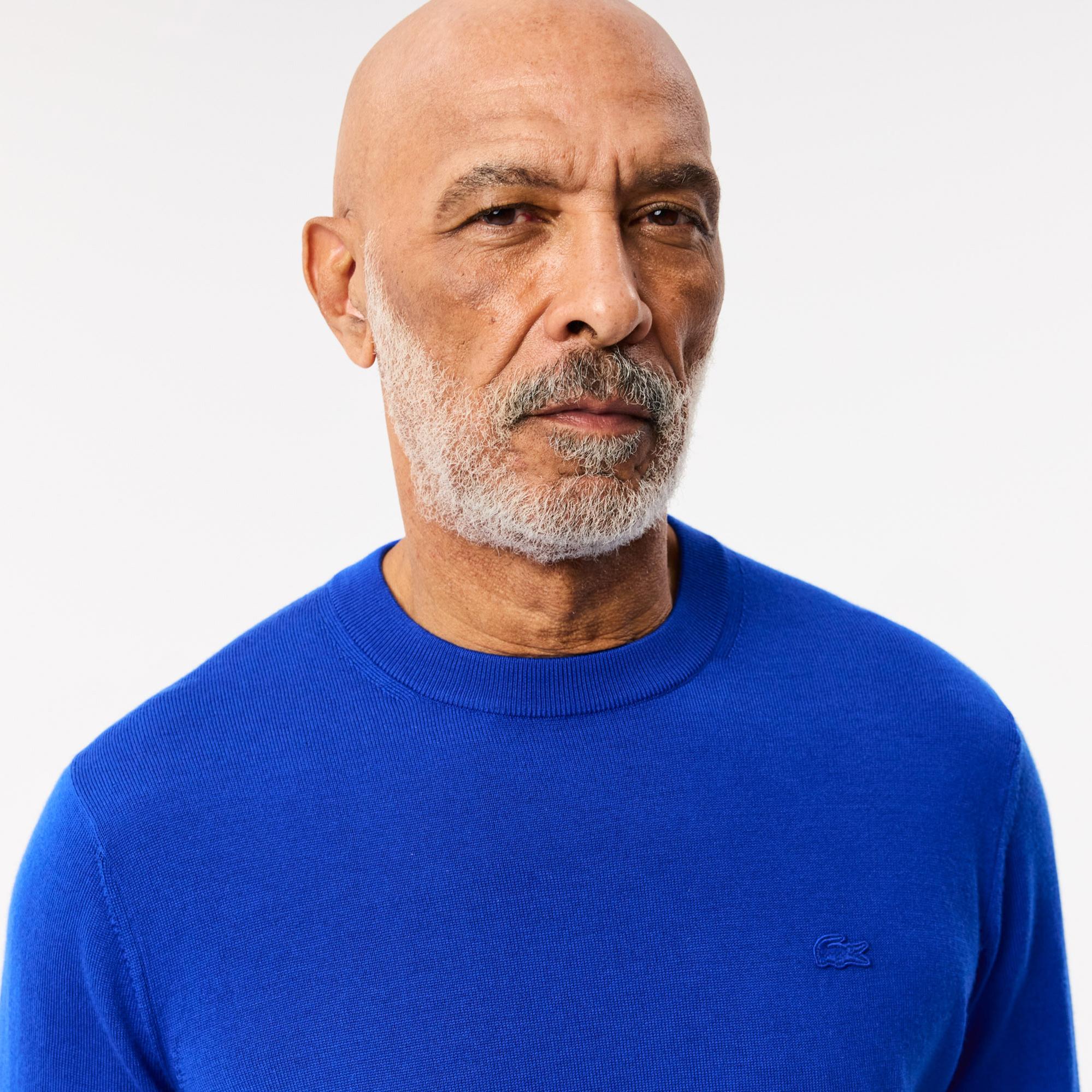 Erkek Regular Fit Bisiklet Yaka Yün Mavi Triko