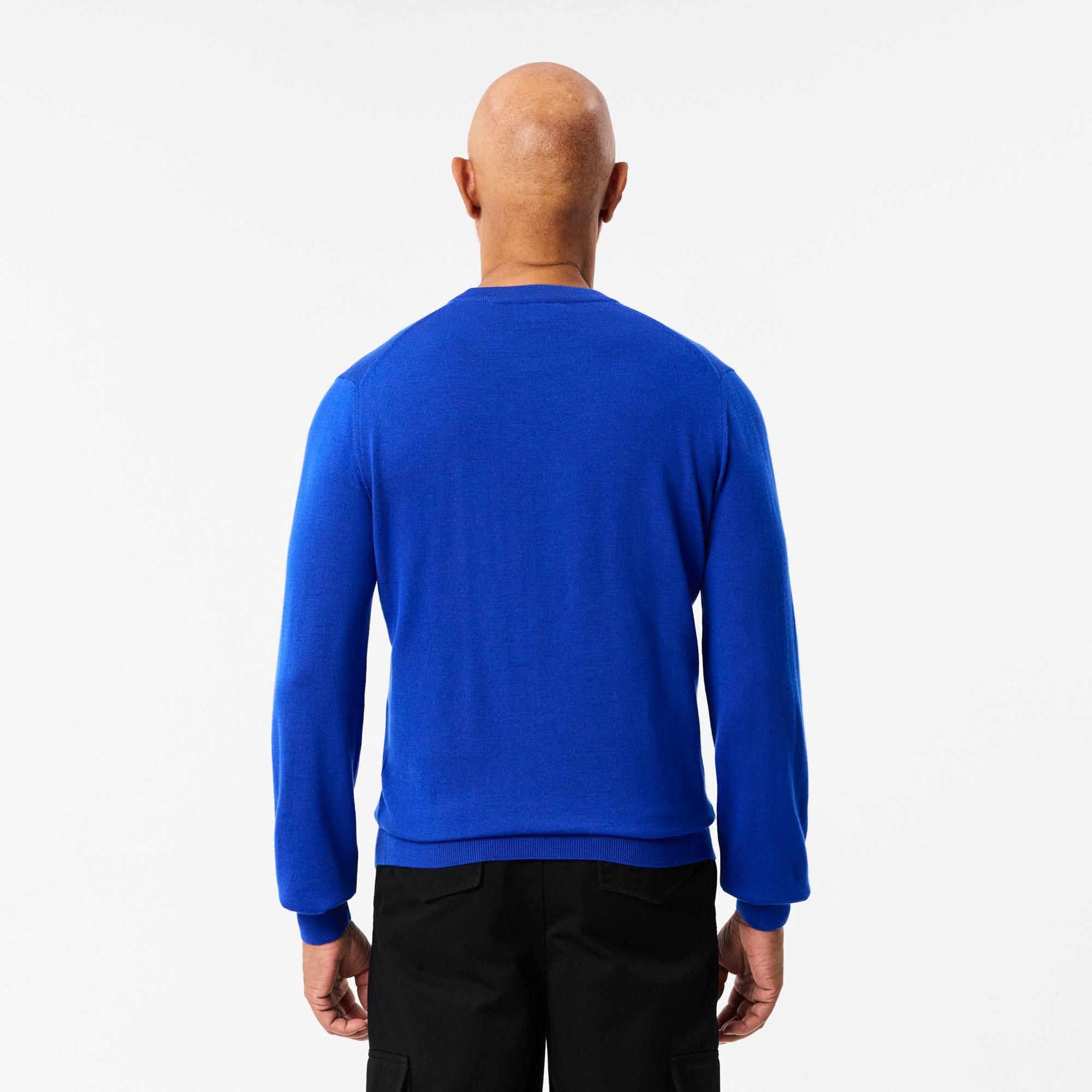 Erkek Regular Fit Bisiklet Yaka Yün Mavi Triko