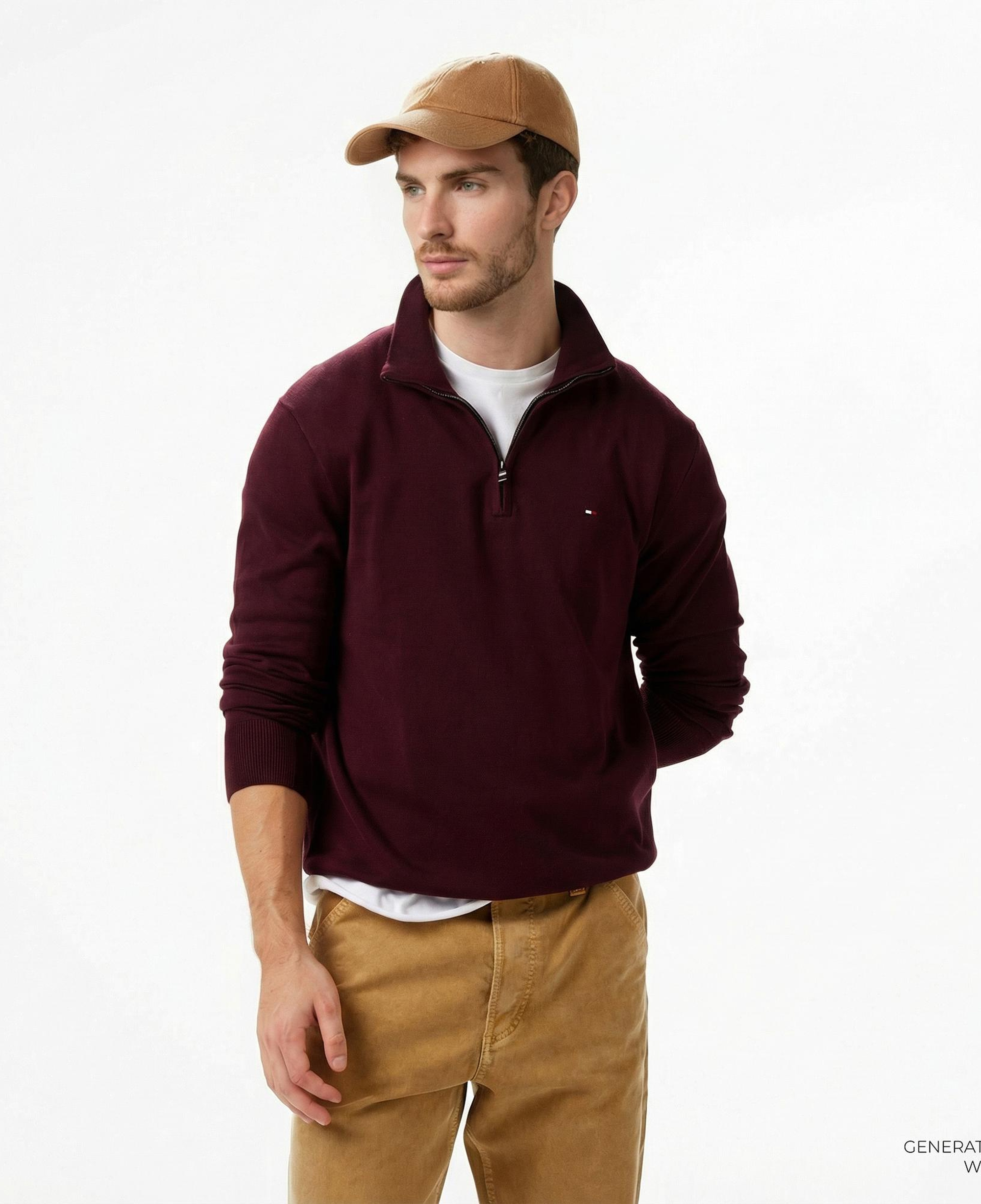 Tommy Hilfiger Essential Mock Erkek Kırmızı Yarım Fermuarlı Triko