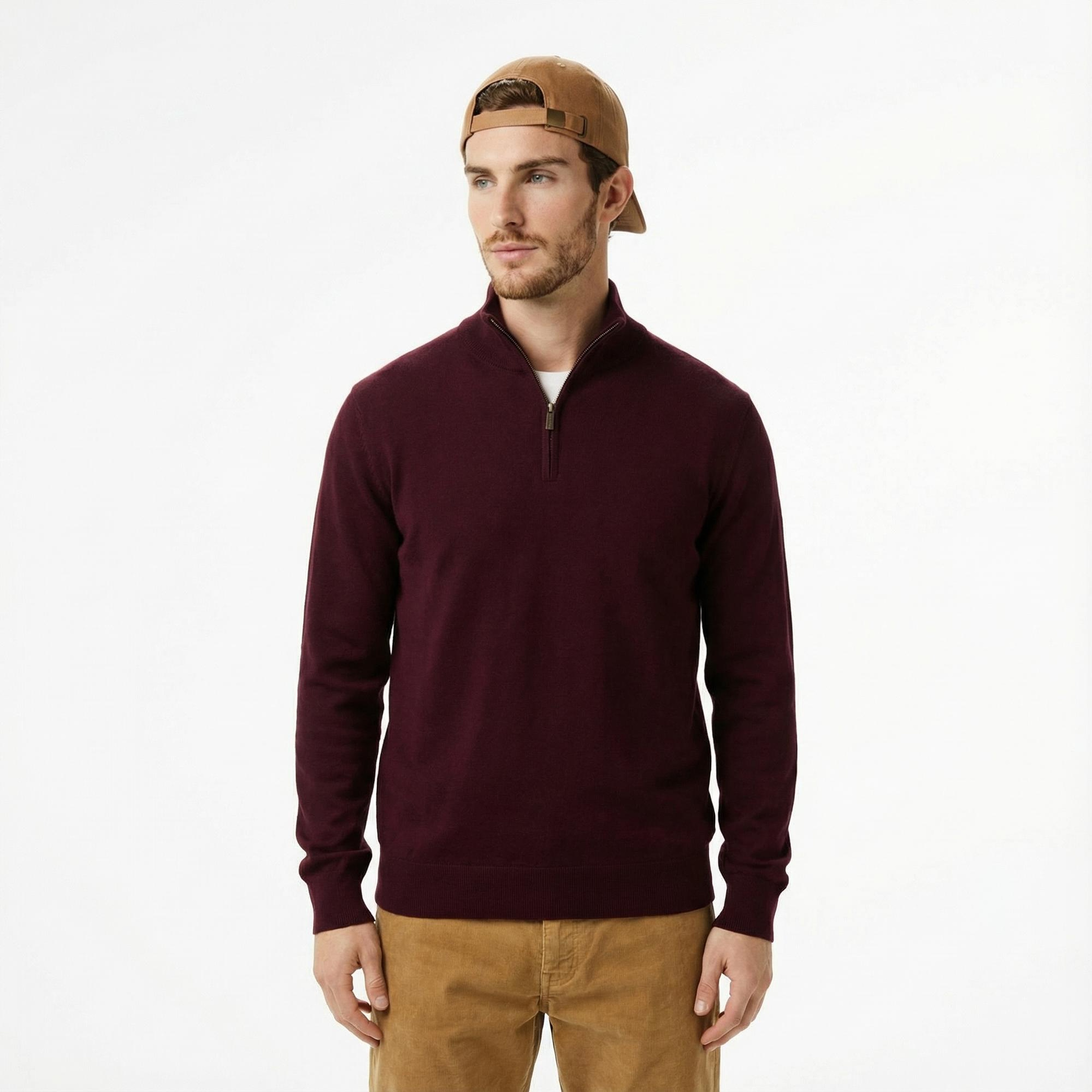 Tommy Hilfiger Essential Mock Erkek Kırmızı Yarım Fermuarlı Triko