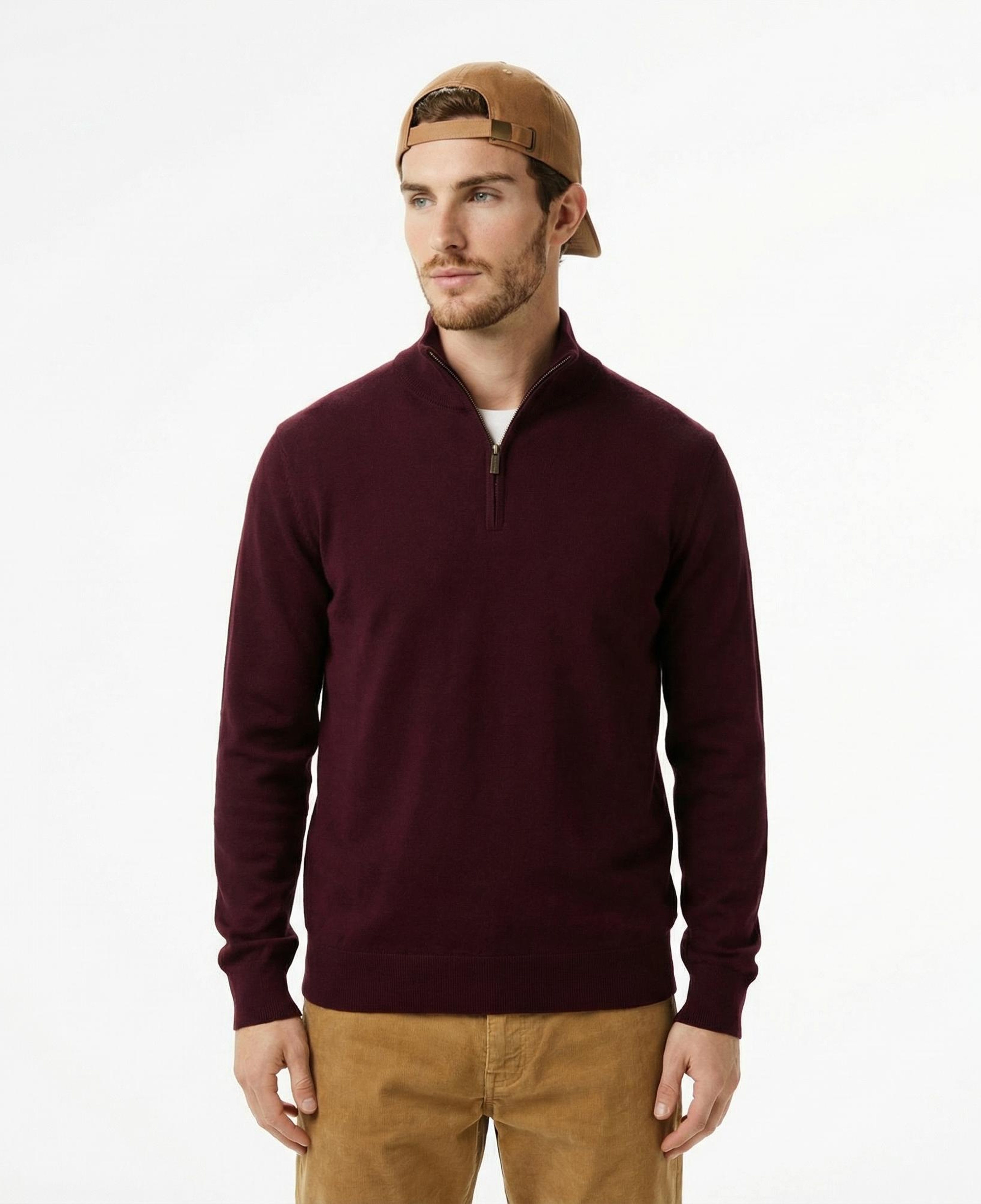 Tommy Hilfiger Essential Mock Erkek Kırmızı Yarım Fermuarlı Triko