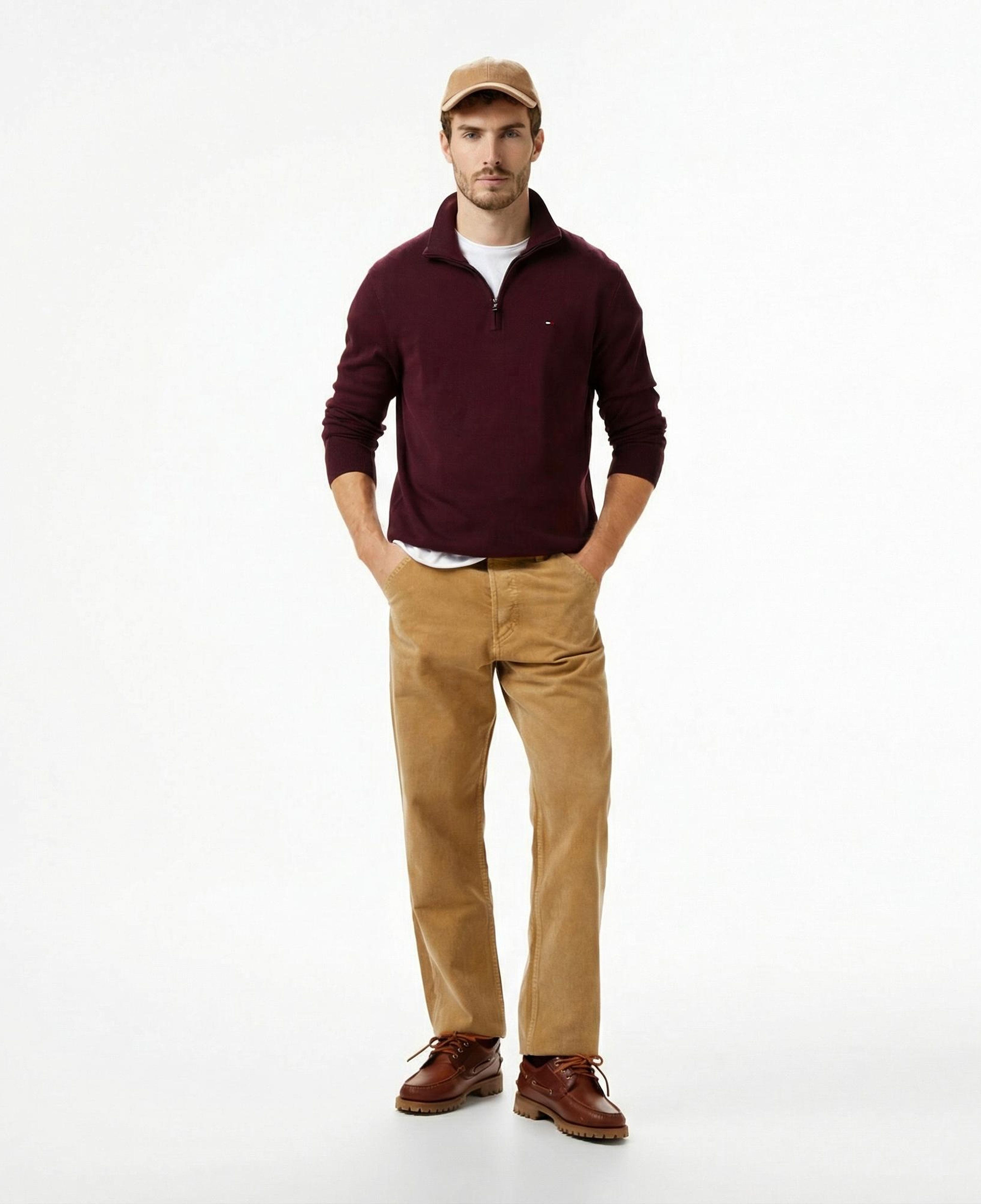 Tommy Hilfiger Essential Mock Erkek Kırmızı Yarım Fermuarlı Triko