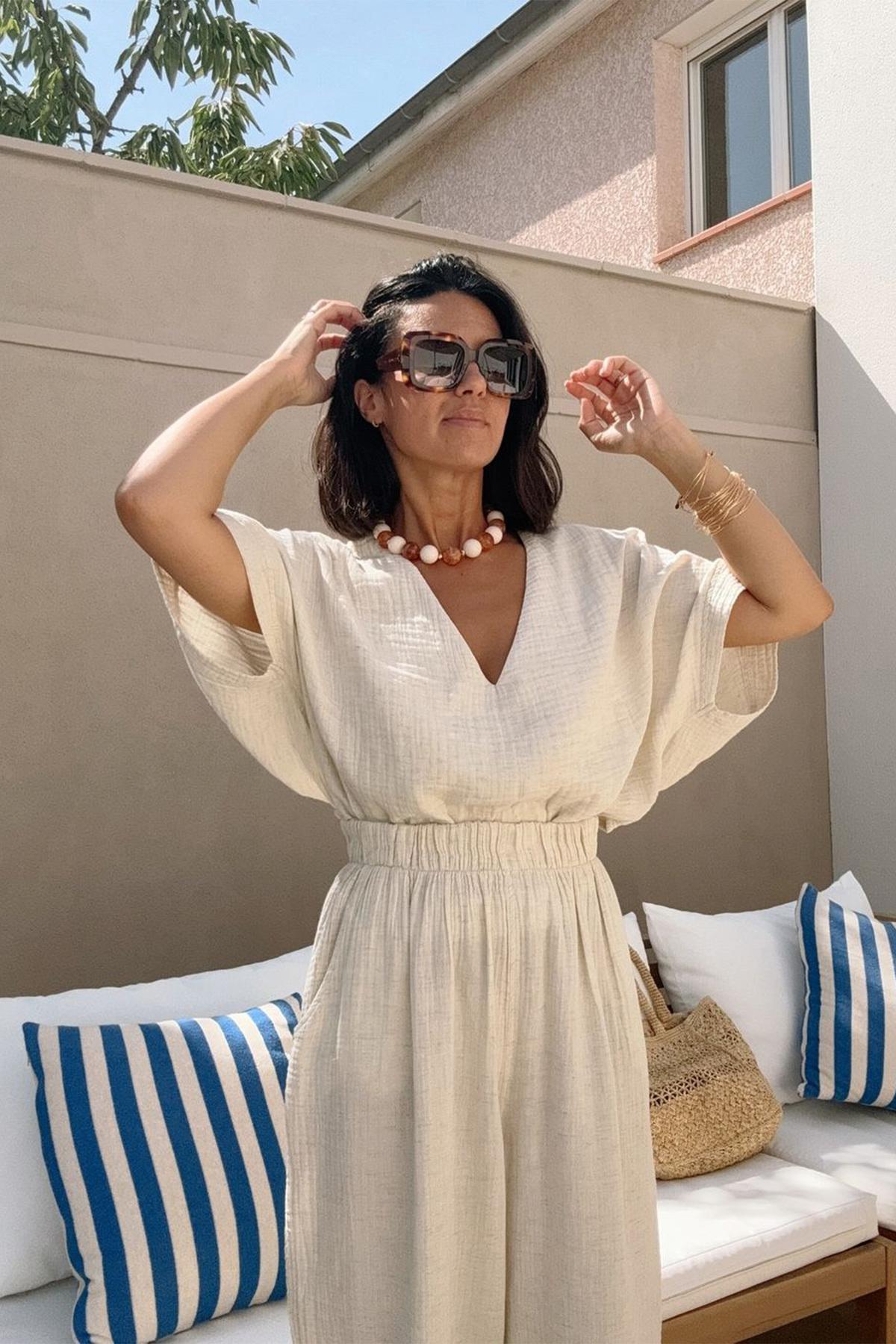 İkikız Crinkle V Yaka Bluz